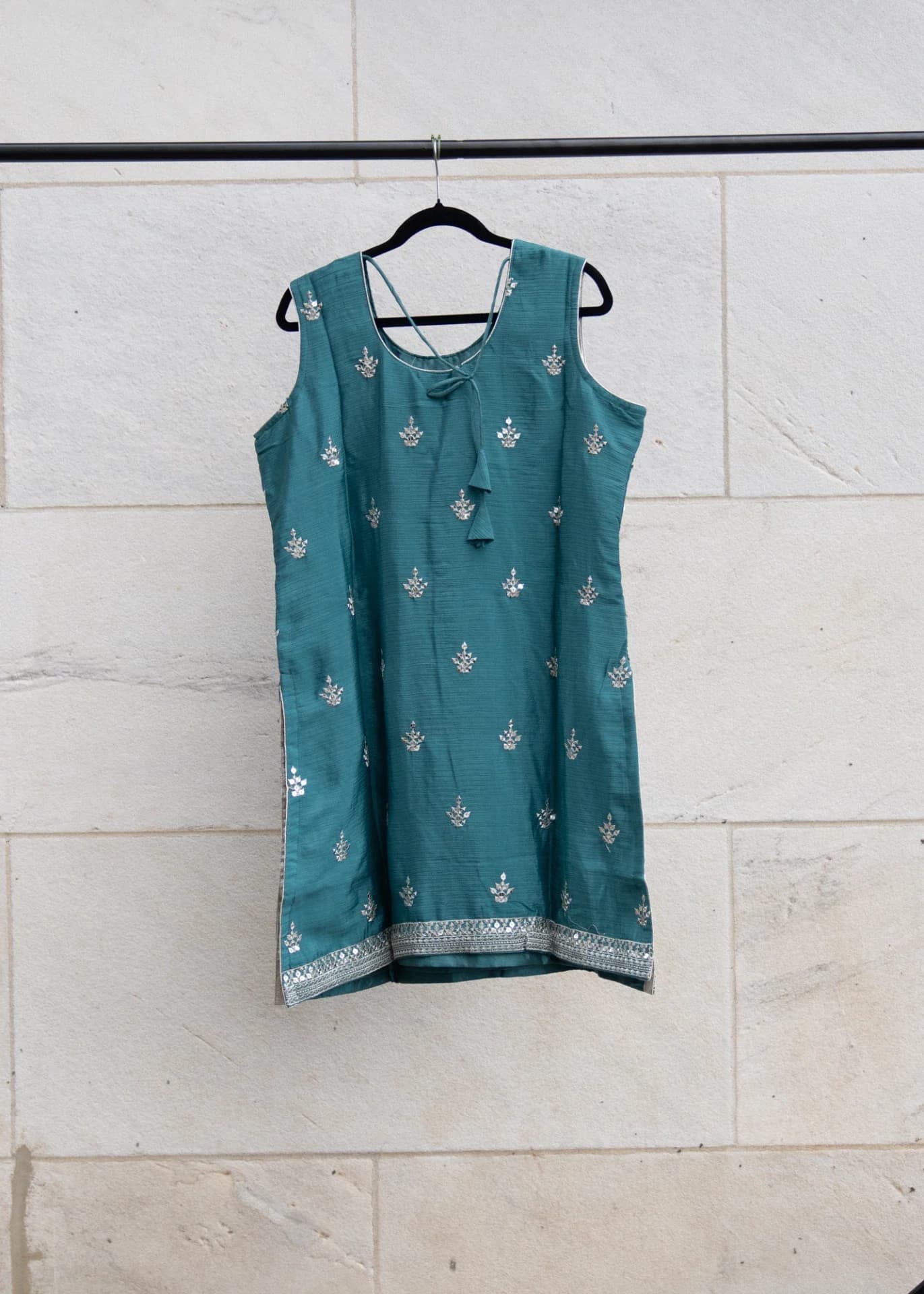 Robin's Egg Blue Sharara Set with Silver Sequin Embroidery