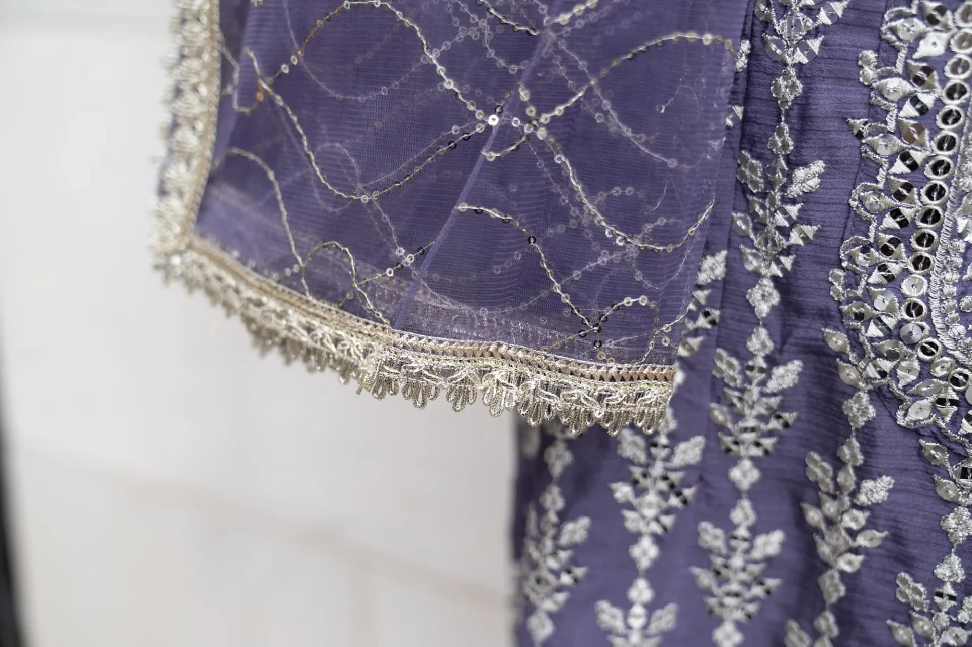 Lilac Sharara Set with Silver Sequin Embroidery