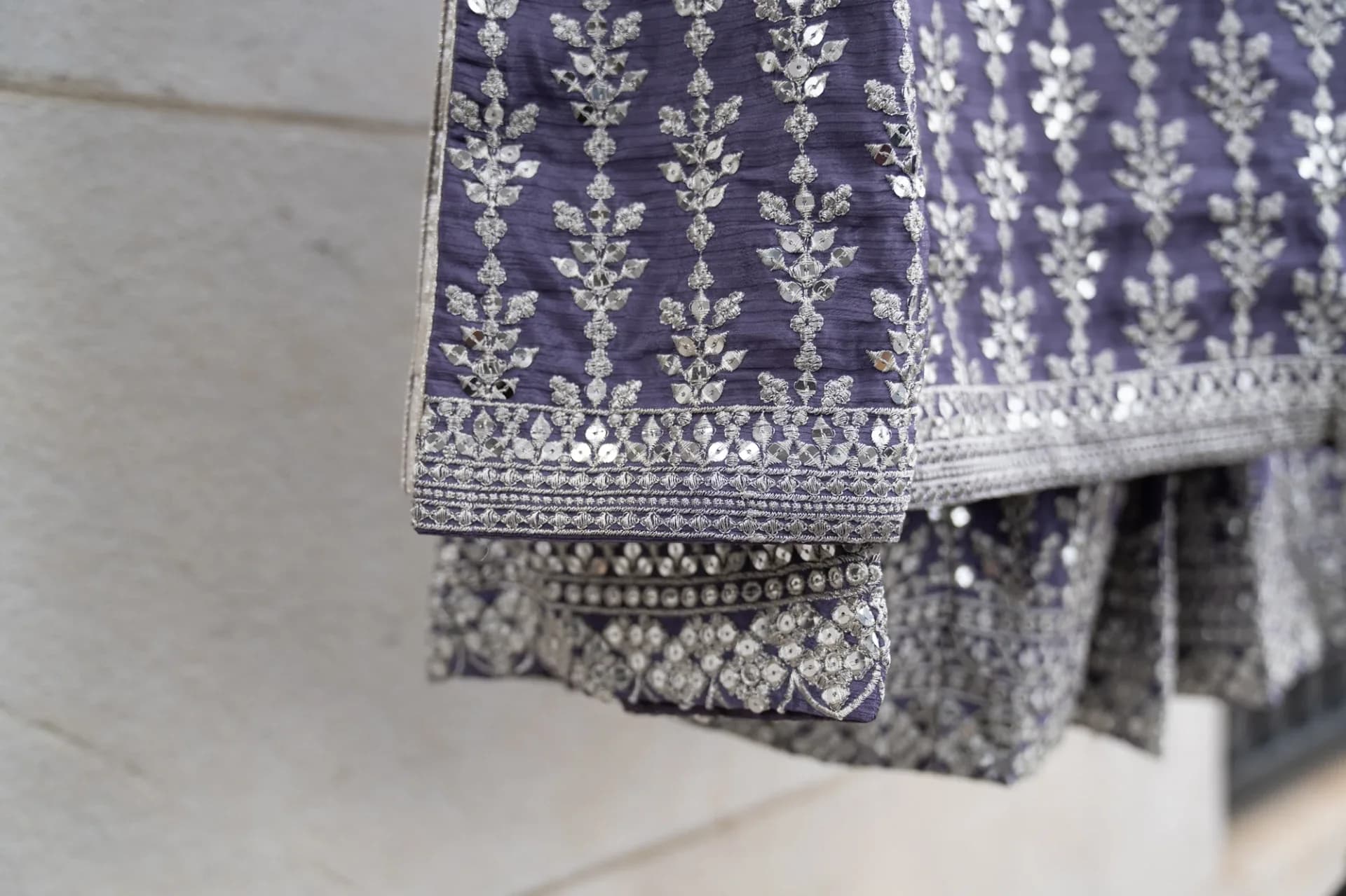 Lilac Sharara Set with Silver Sequin Embroidery