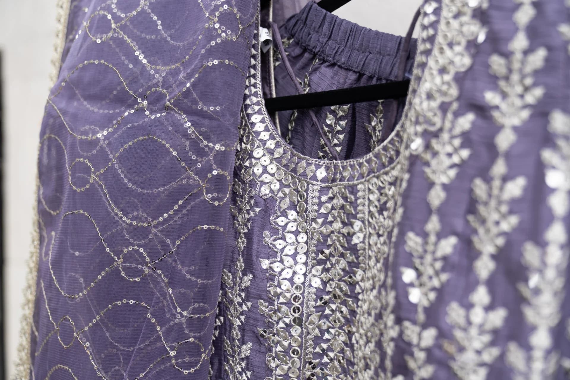 Lilac Sharara Set with Silver Sequin Embroidery