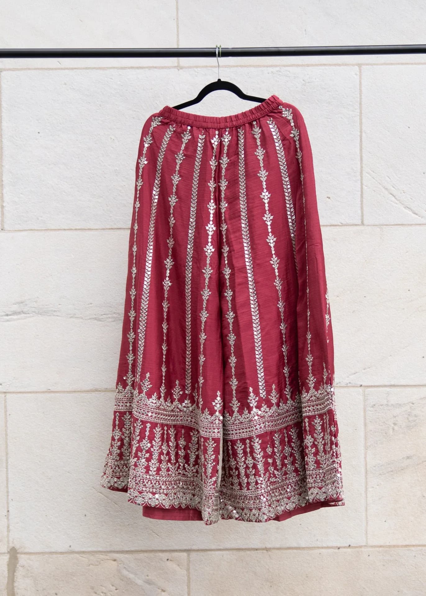 Rust Red Sharara Set with Silver Sequin Embroidery