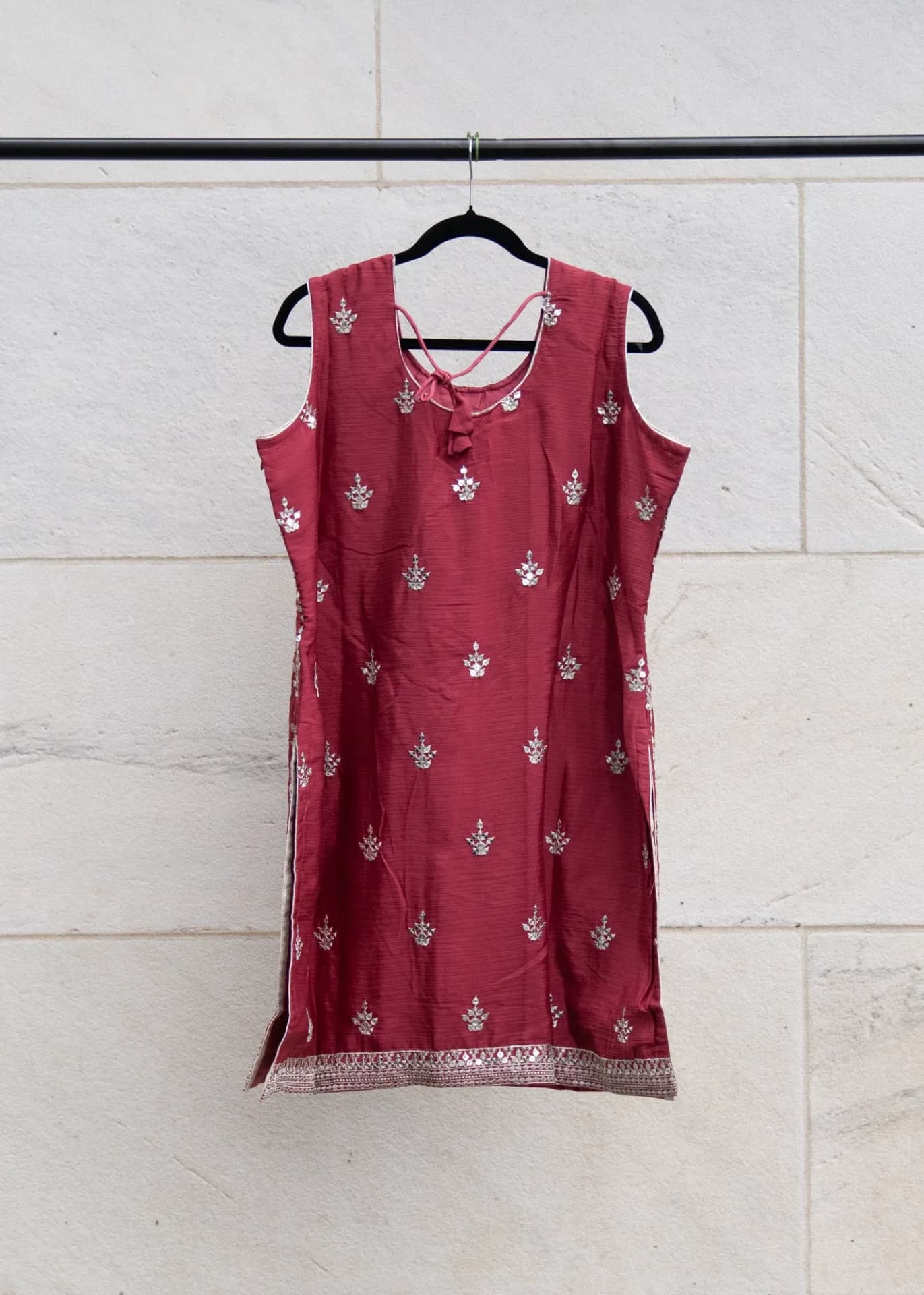 Rust Red Sharara Set with Silver Sequin Embroidery