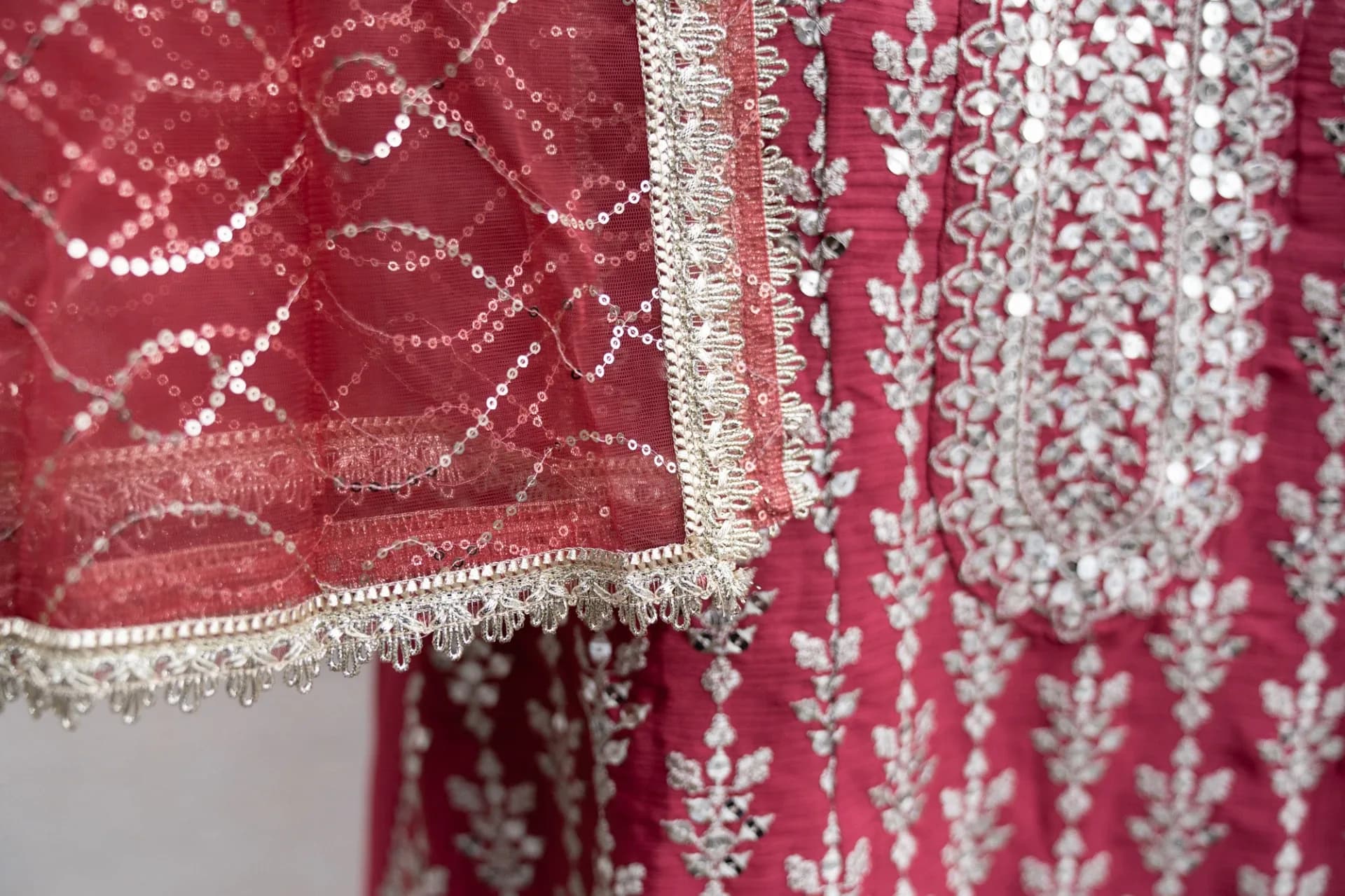 Rust Red Sharara Set with Silver Sequin Embroidery