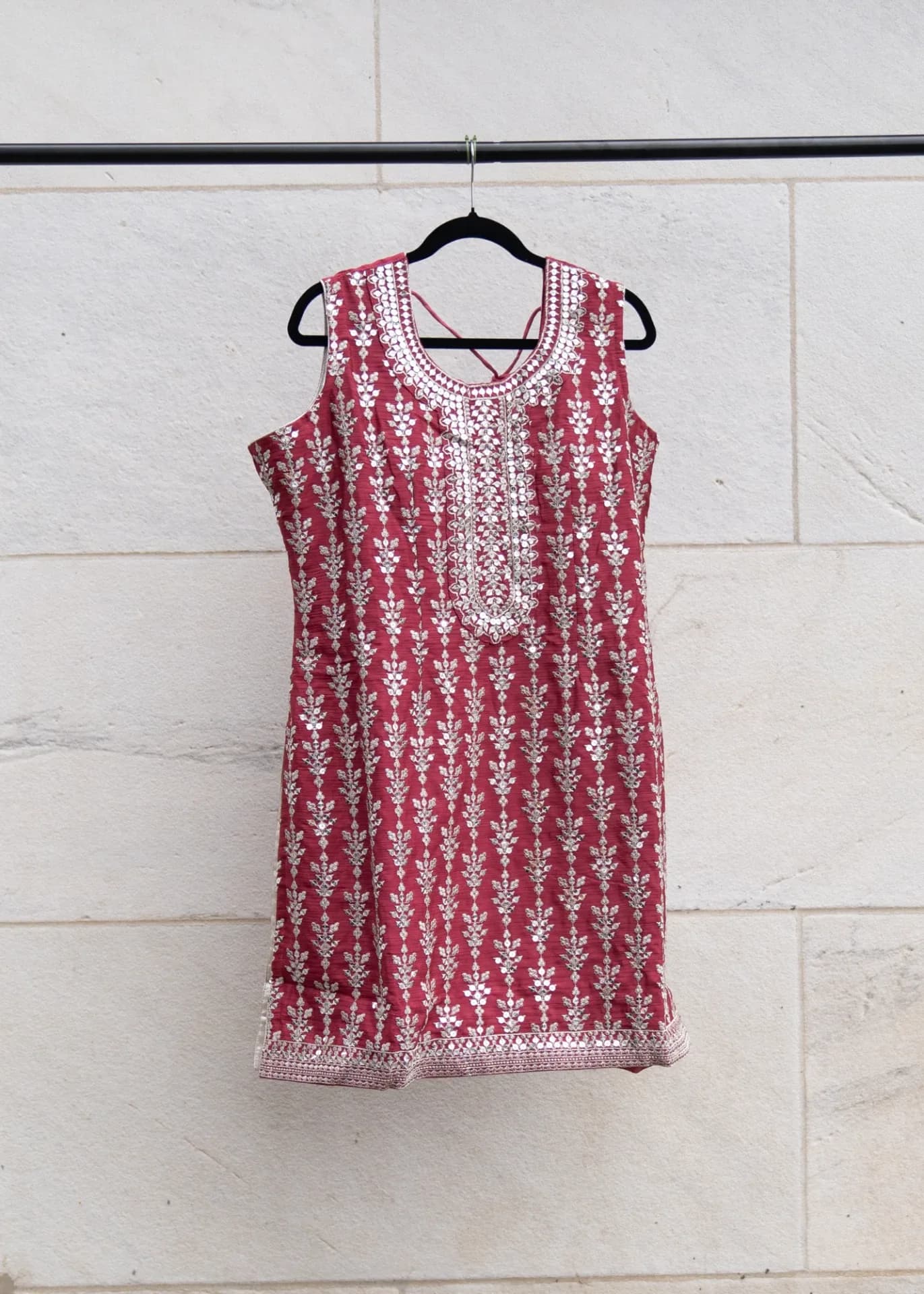 Rust Red Sharara Set with Silver Sequin Embroidery