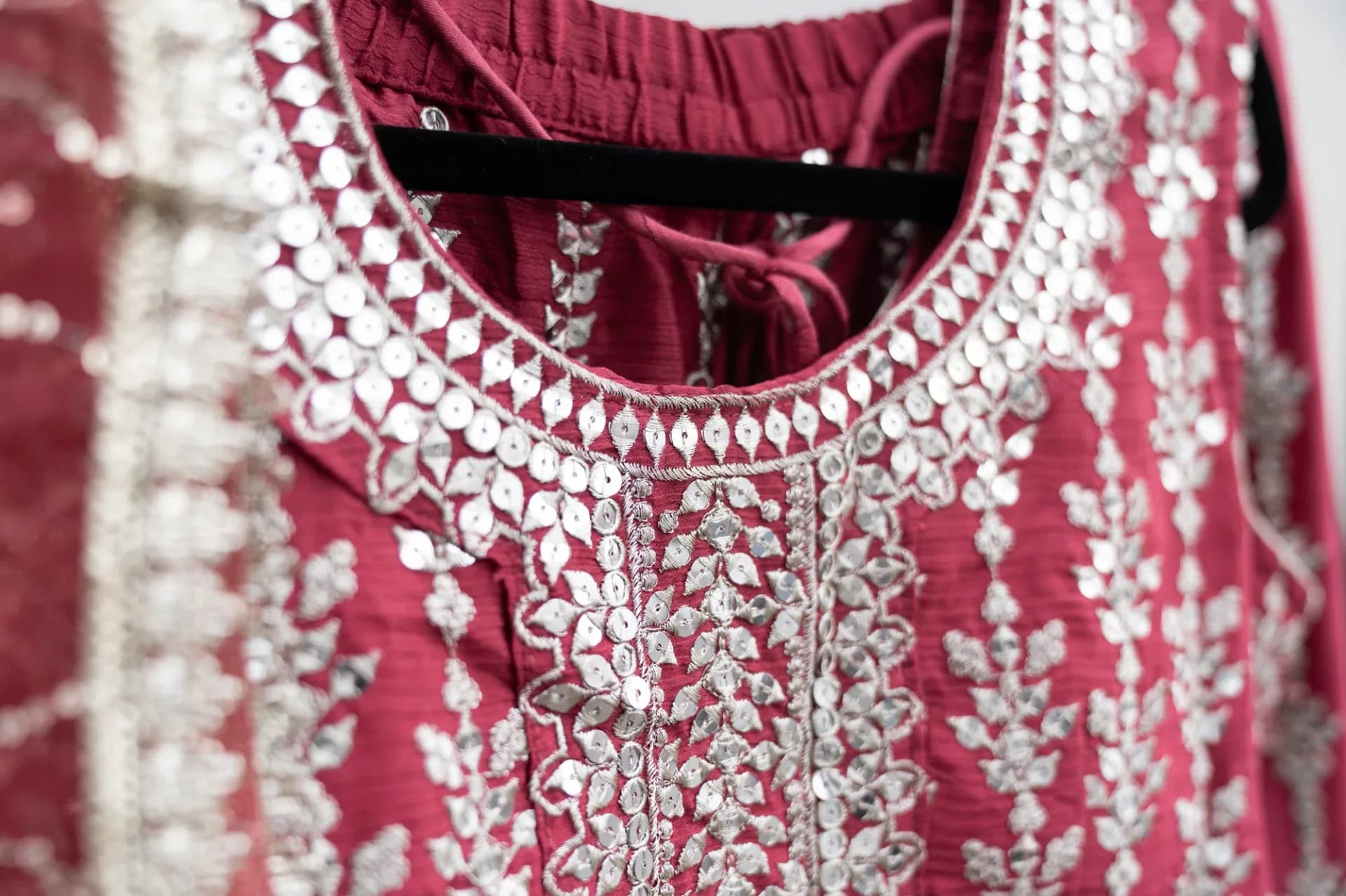 Rust Red Sharara Set with Silver Sequin Embroidery