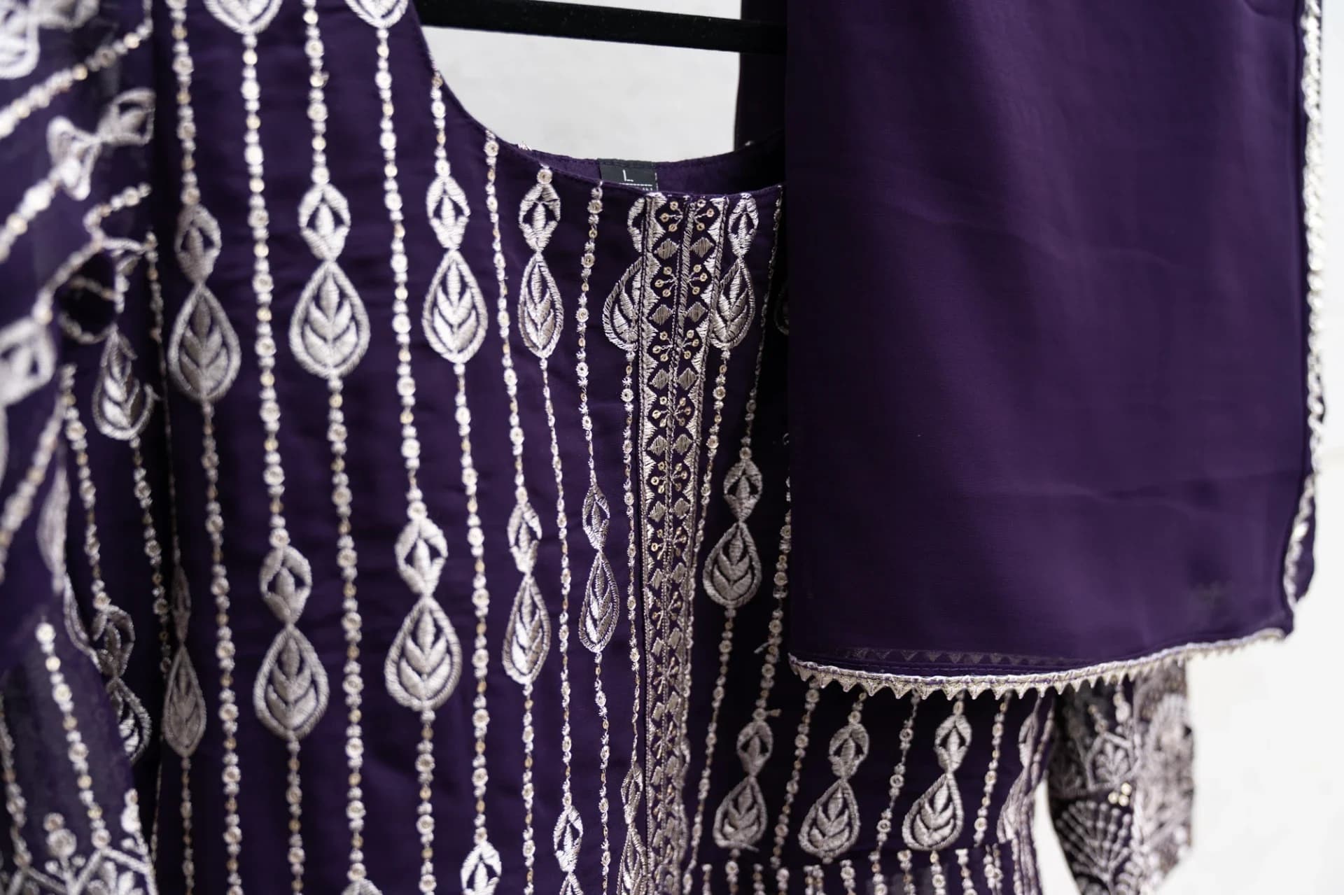 Eggplant Purple Anarkali Set with Silver Thread Embroidery