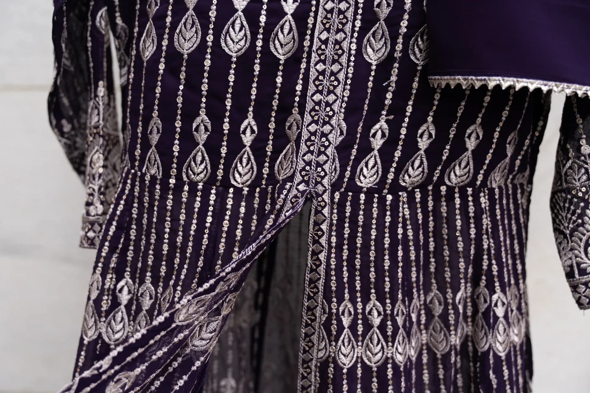 Eggplant Purple Anarkali Set with Silver Thread Embroidery