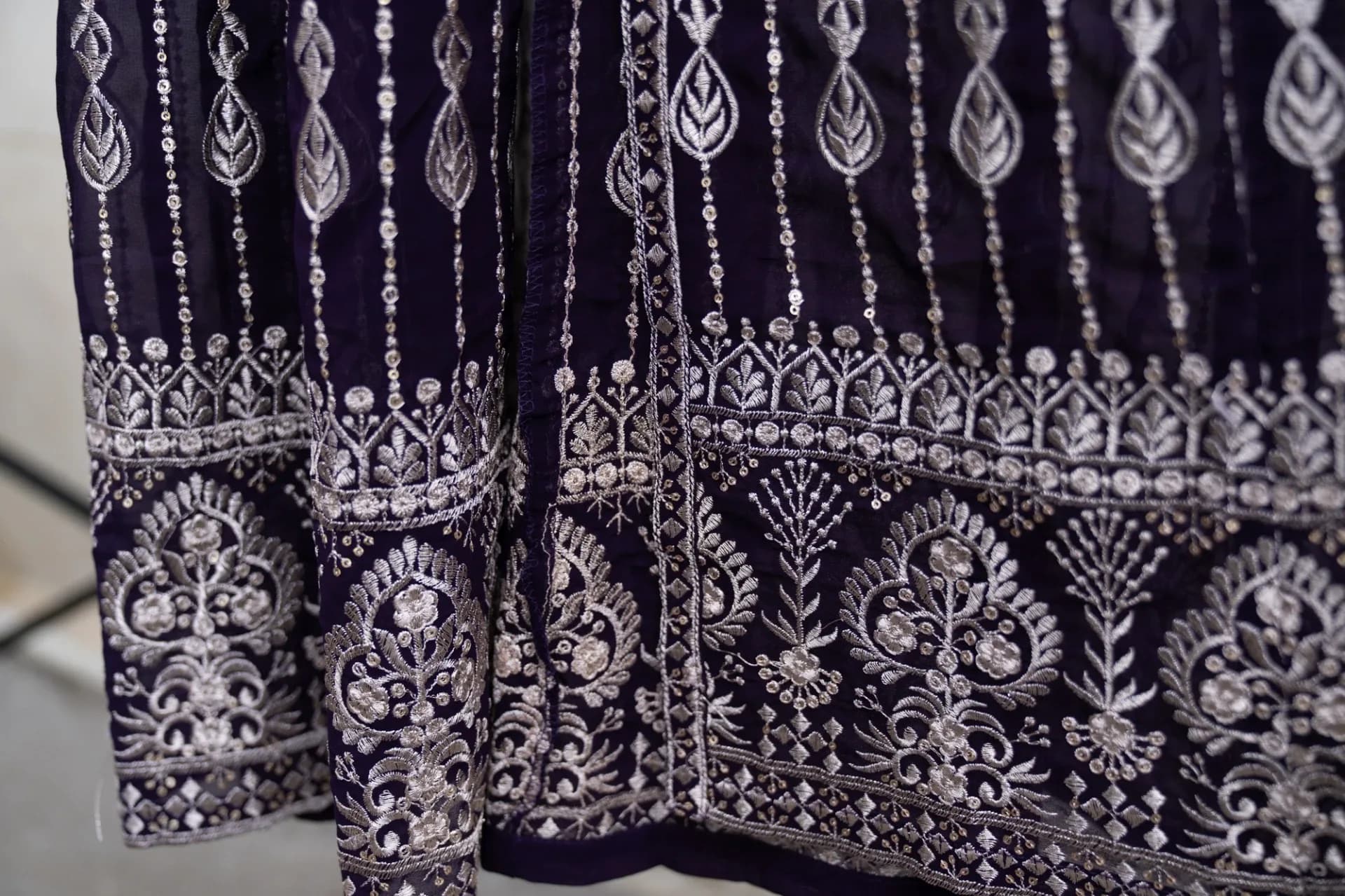 Eggplant Purple Anarkali Set with Silver Thread Embroidery