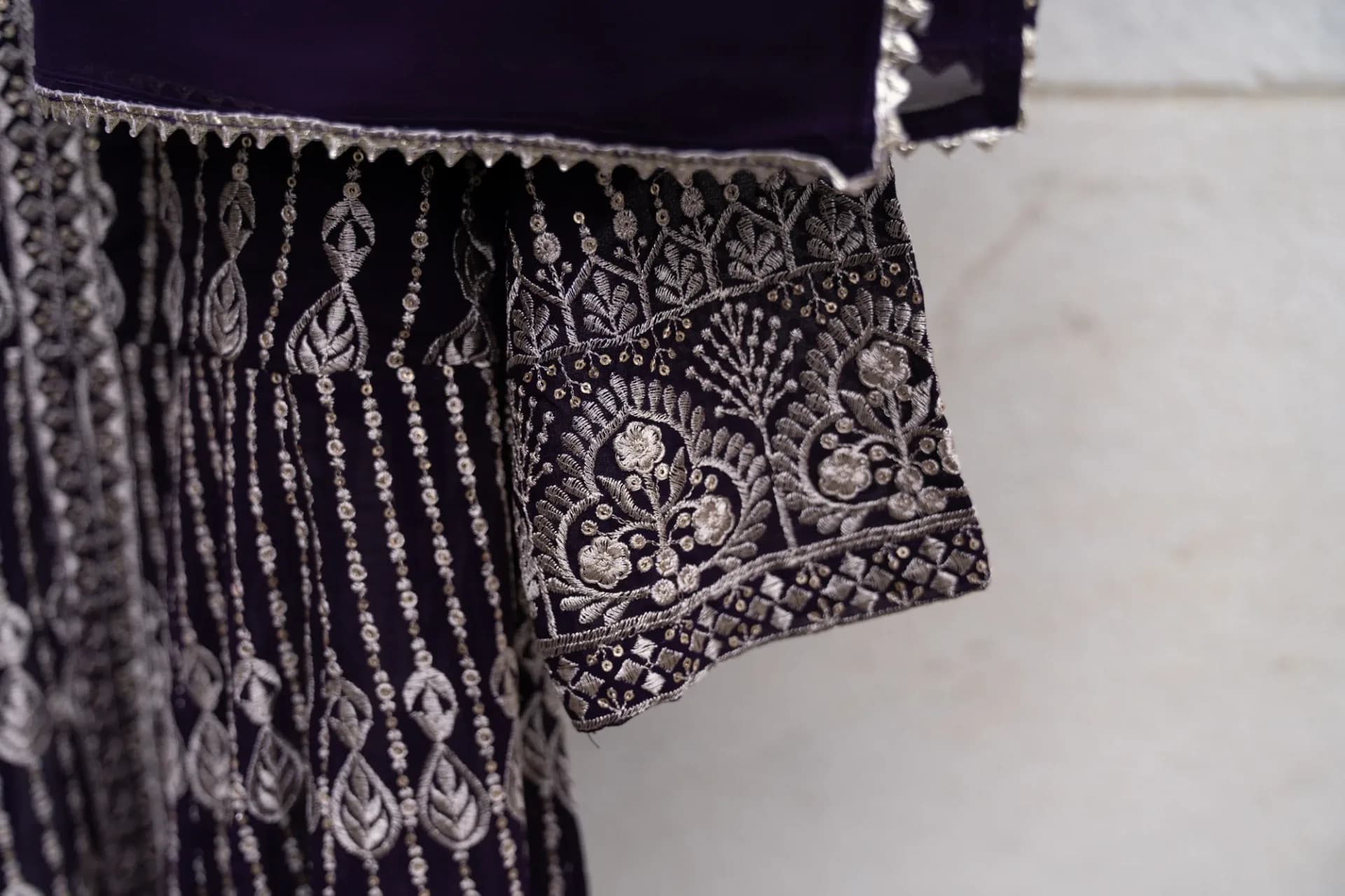 Eggplant Purple Anarkali Set with Silver Thread Embroidery
