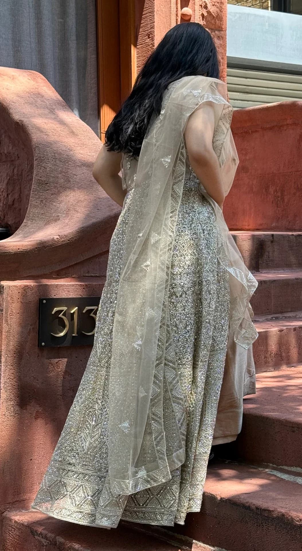 Light Gold Lehenga Set with Stone Embellishments & White Embroidery