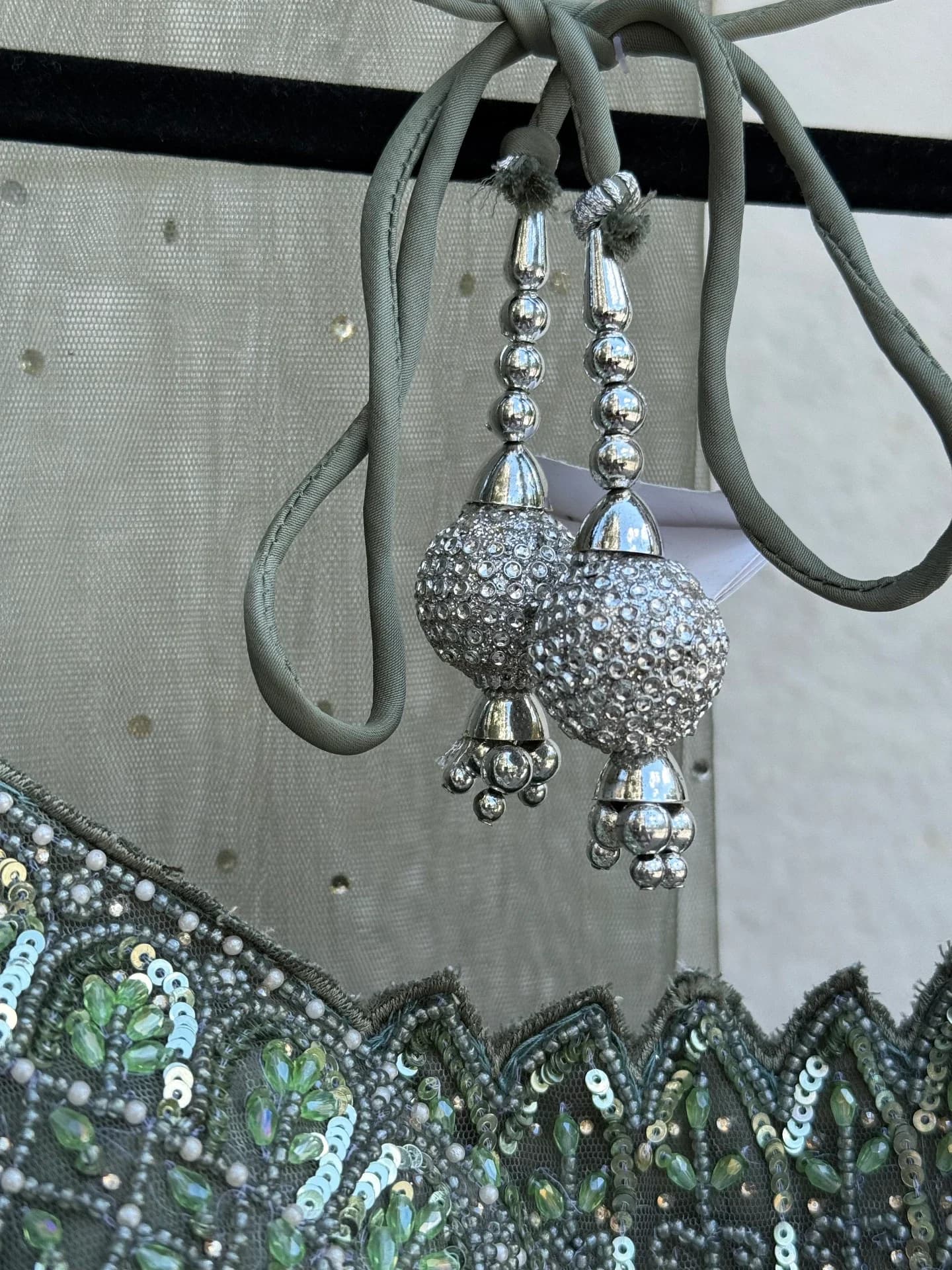 Sage Green Lehenga Set with Beadwork & Satin Skirt