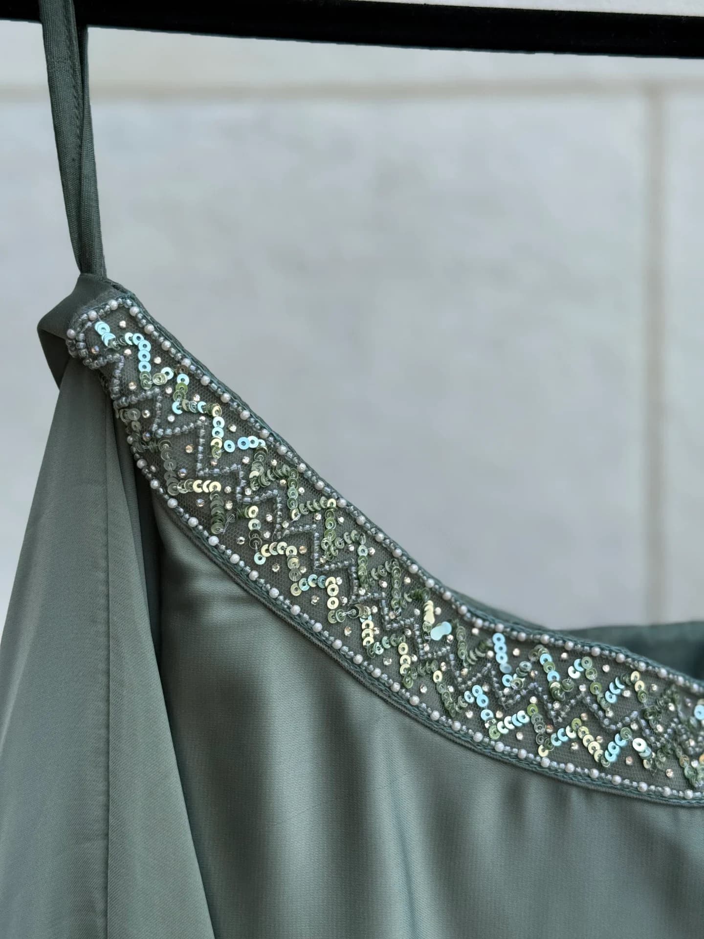 Sage Green Lehenga Set with Beadwork & Satin Skirt