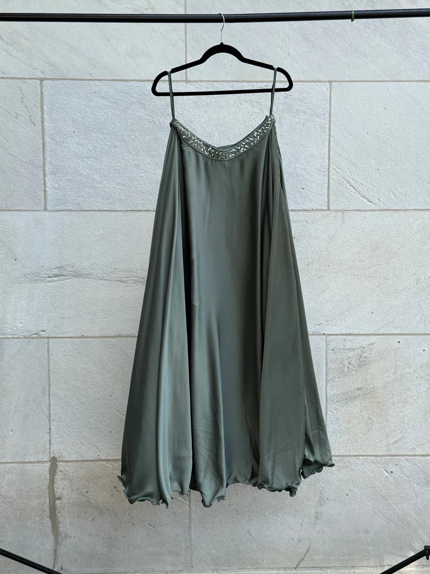 Sage Green Lehenga Set with Beadwork & Satin Skirt