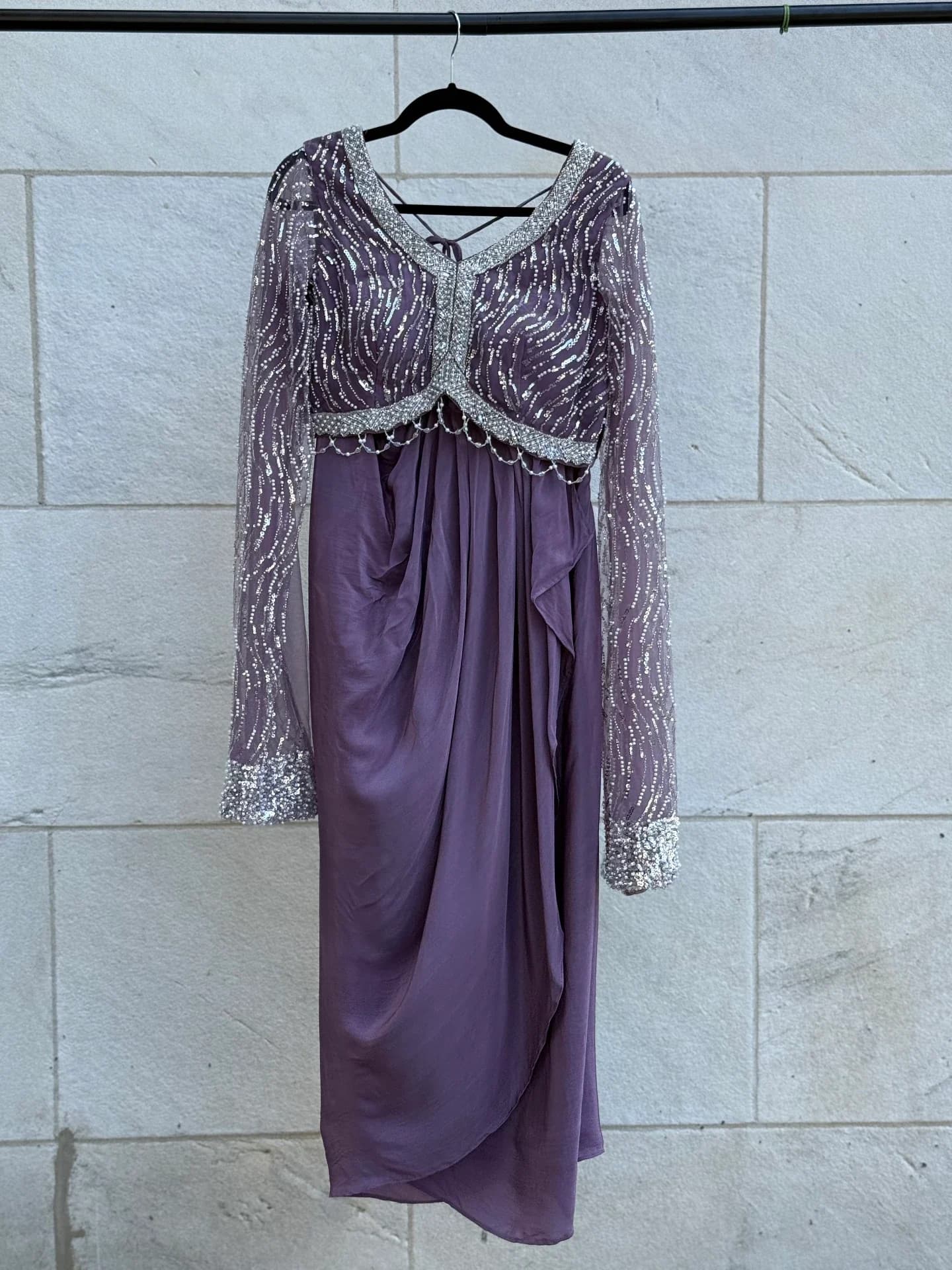 Amethyst Draped Skirt & Bell-Sleeve Set