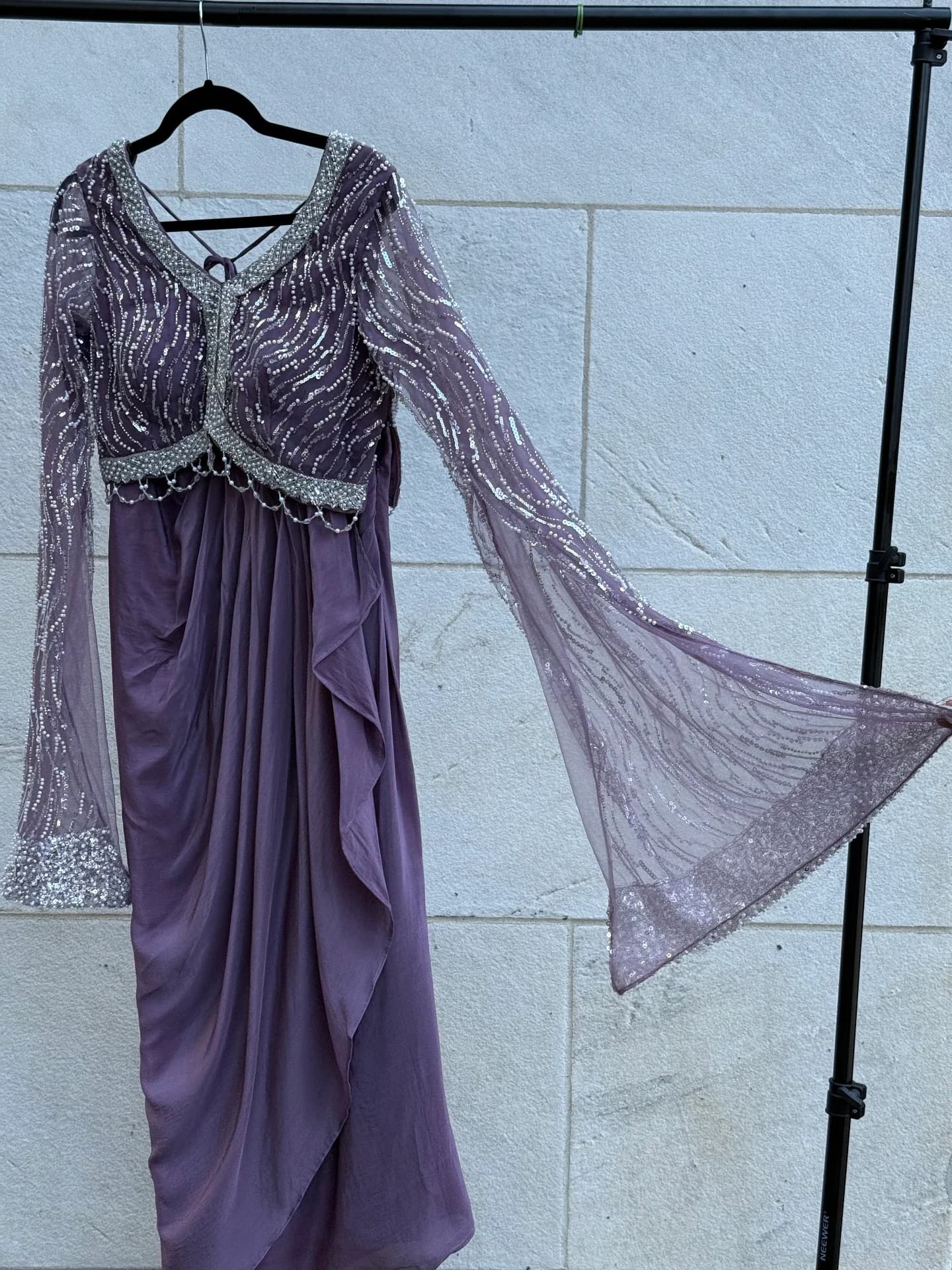 Amethyst Draped Skirt & Bell-Sleeve Set