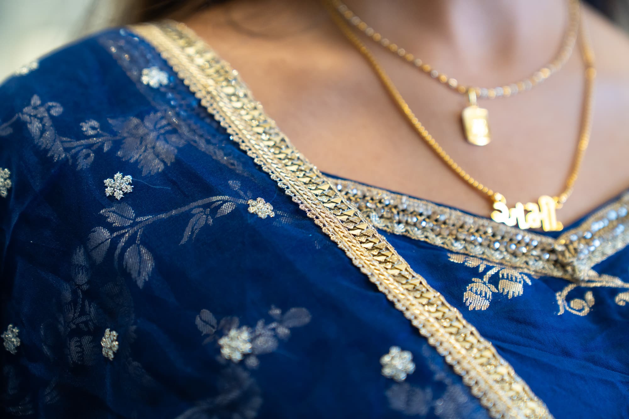 Midnight Blue Lehenga with Gold Floral Motifs