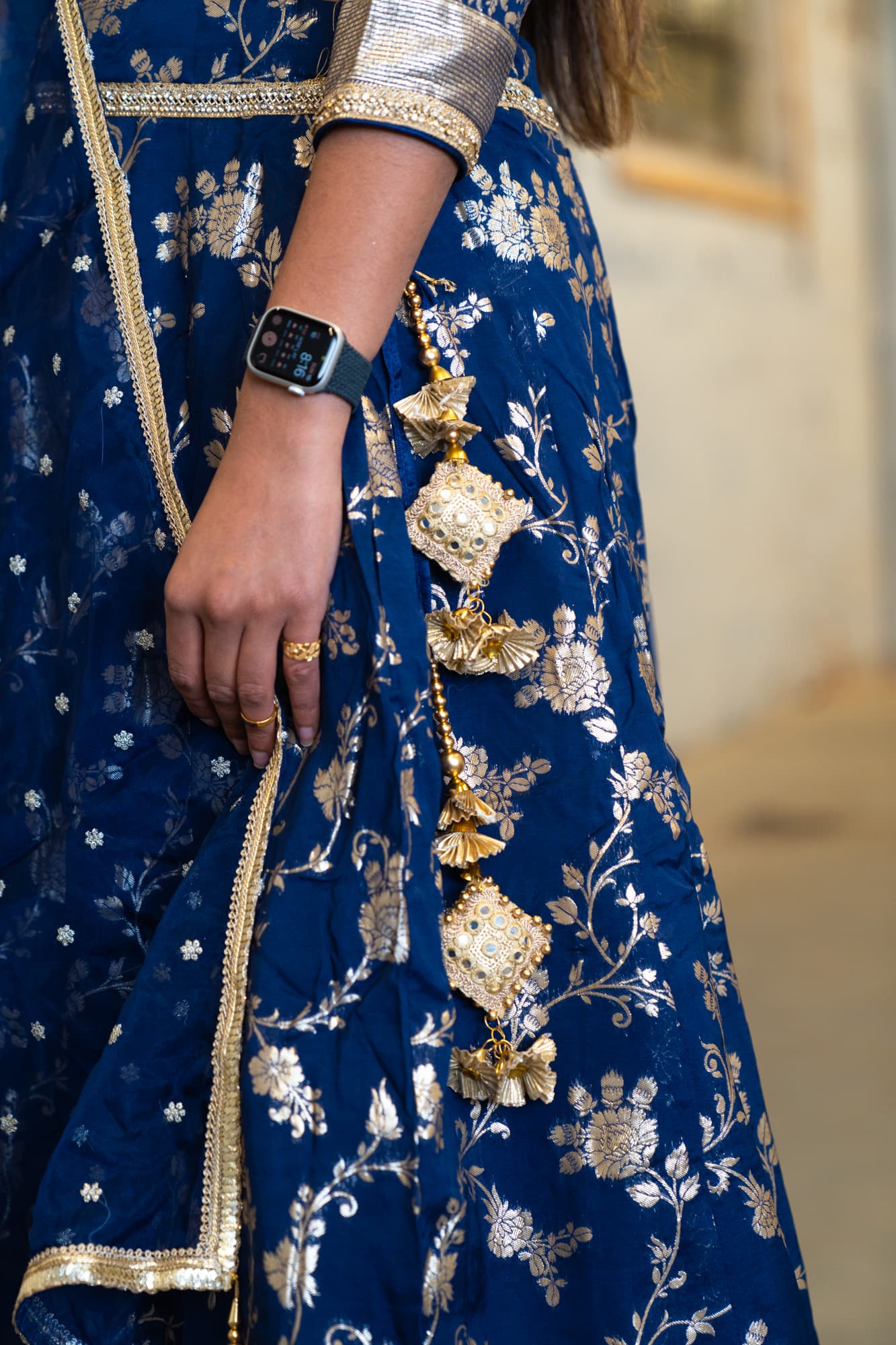 Midnight Blue Lehenga with Gold Floral Motifs