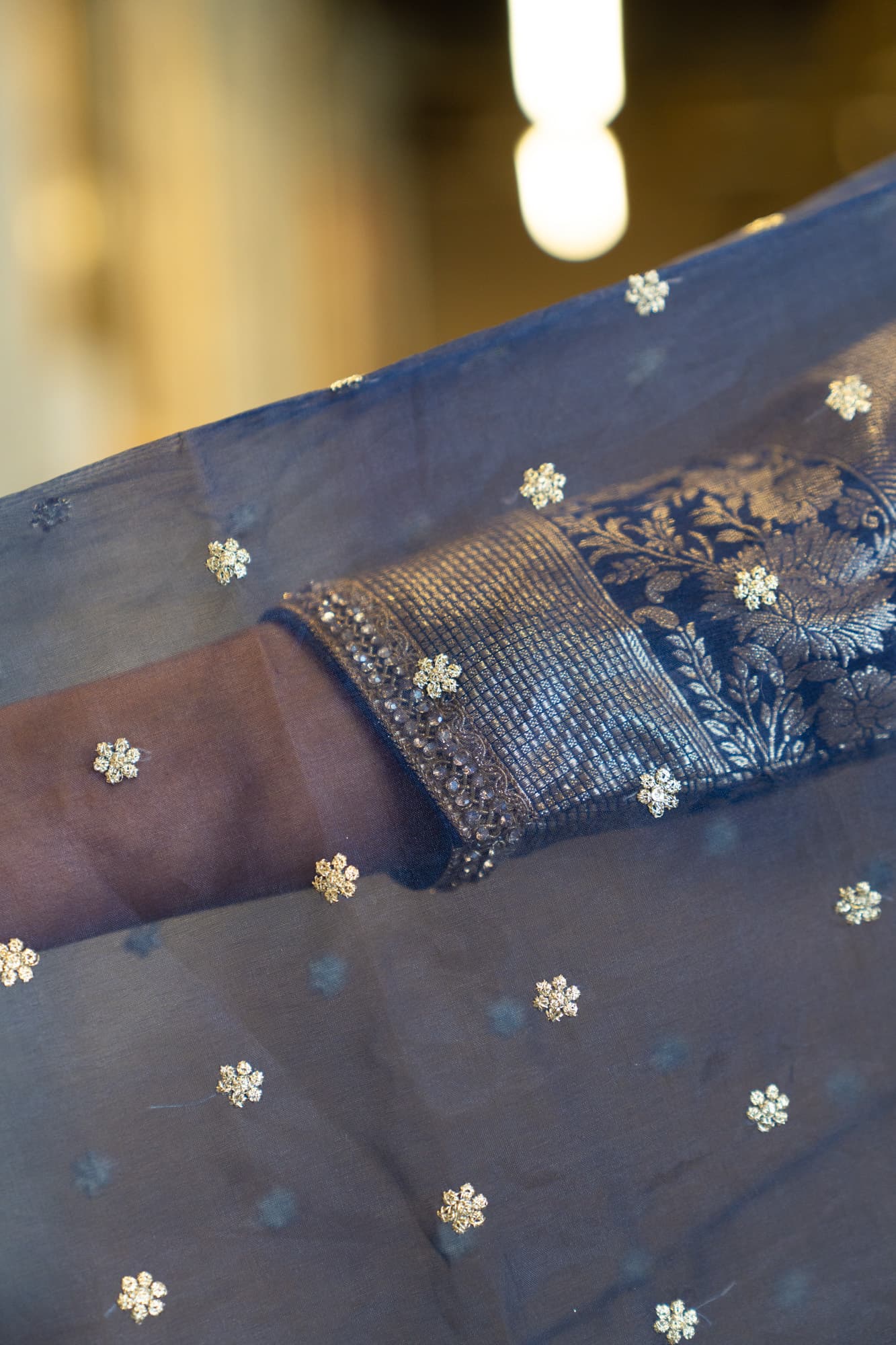 Midnight Blue Lehenga with Gold Floral Motifs