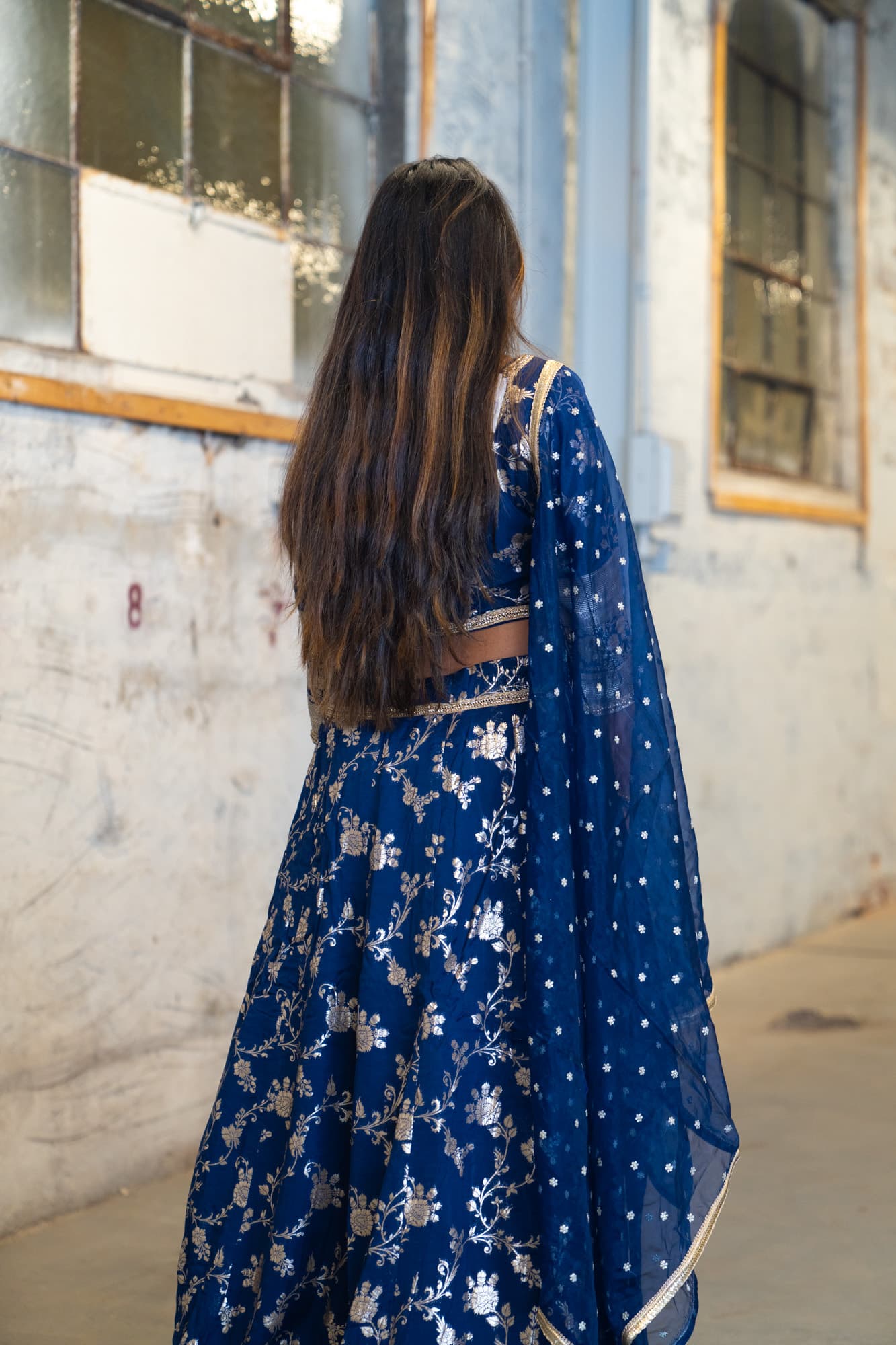 Midnight Blue Lehenga with Gold Floral Motifs