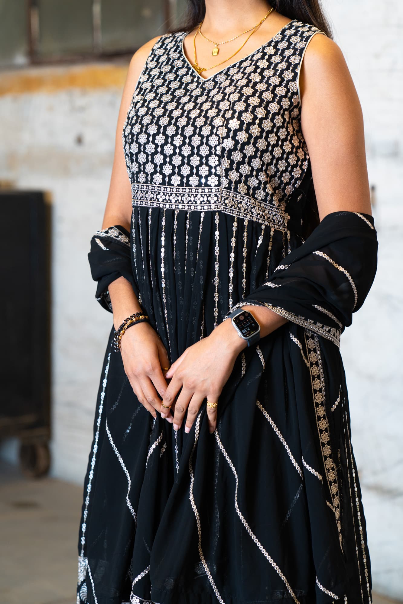 Black Georgette Anarkali with Mirror Work