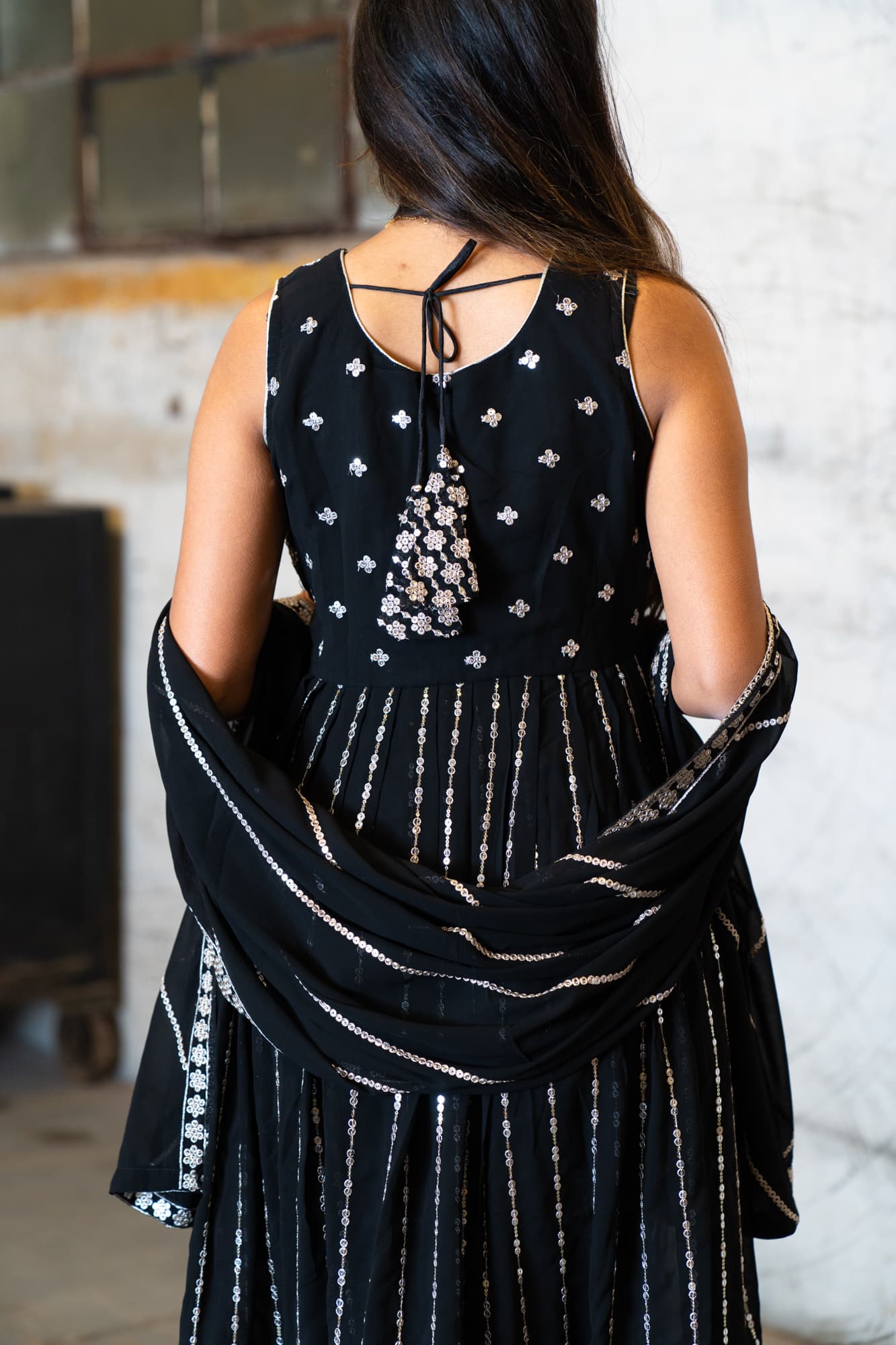 Black Georgette Anarkali with Mirror Work