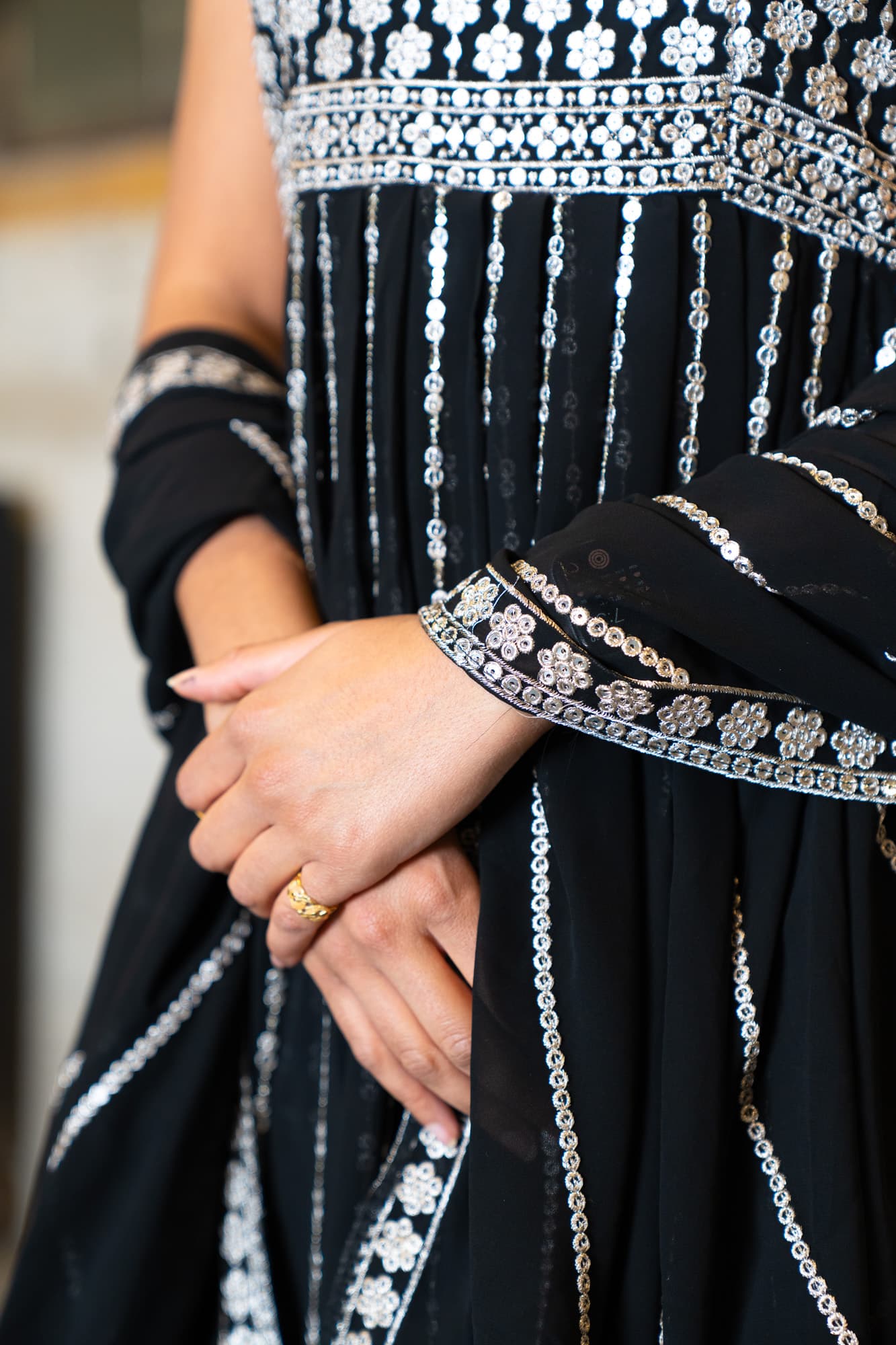 Black Georgette Anarkali with Mirror Work