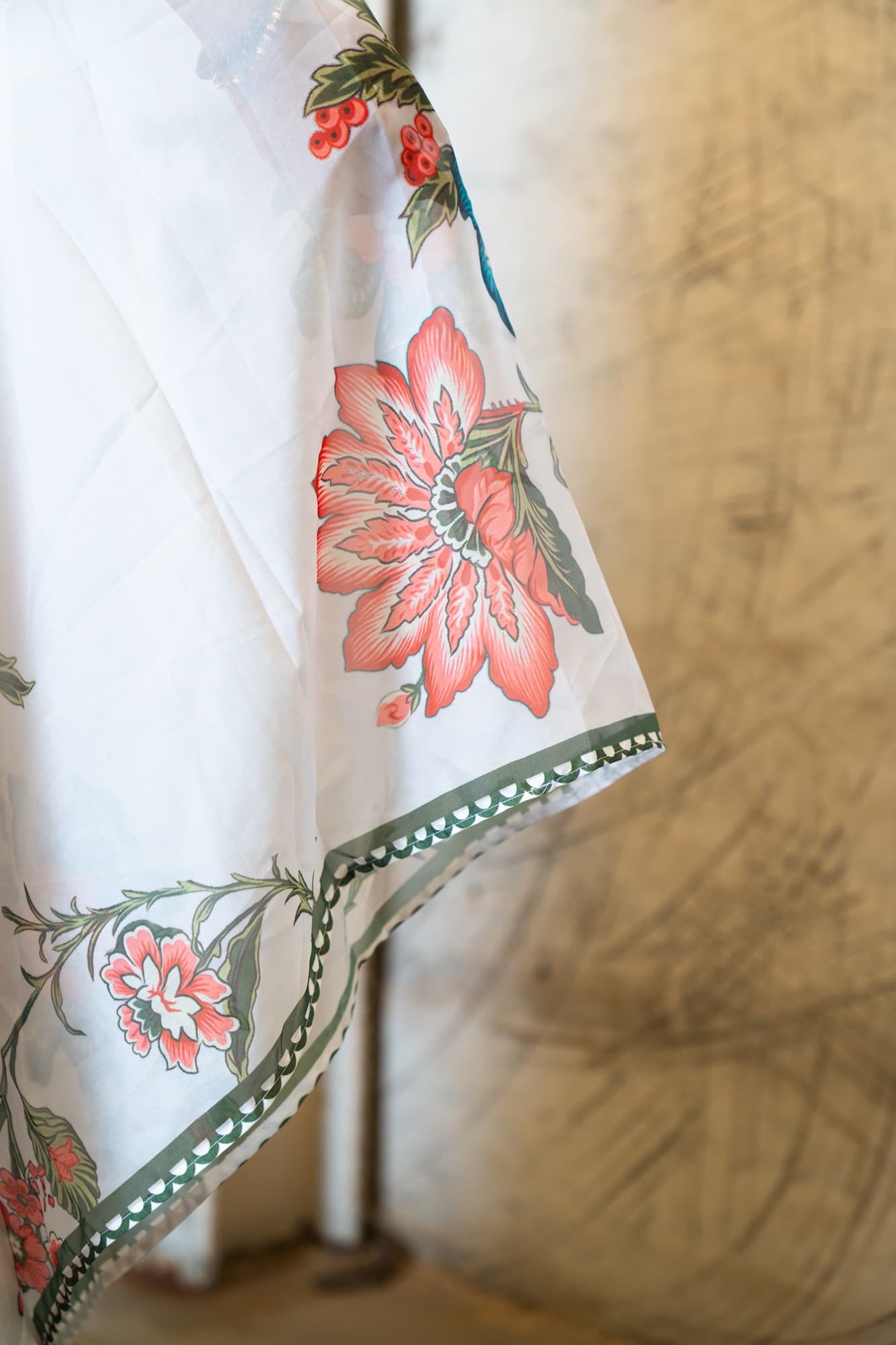 White Lehenga with Pink & Blue Florals