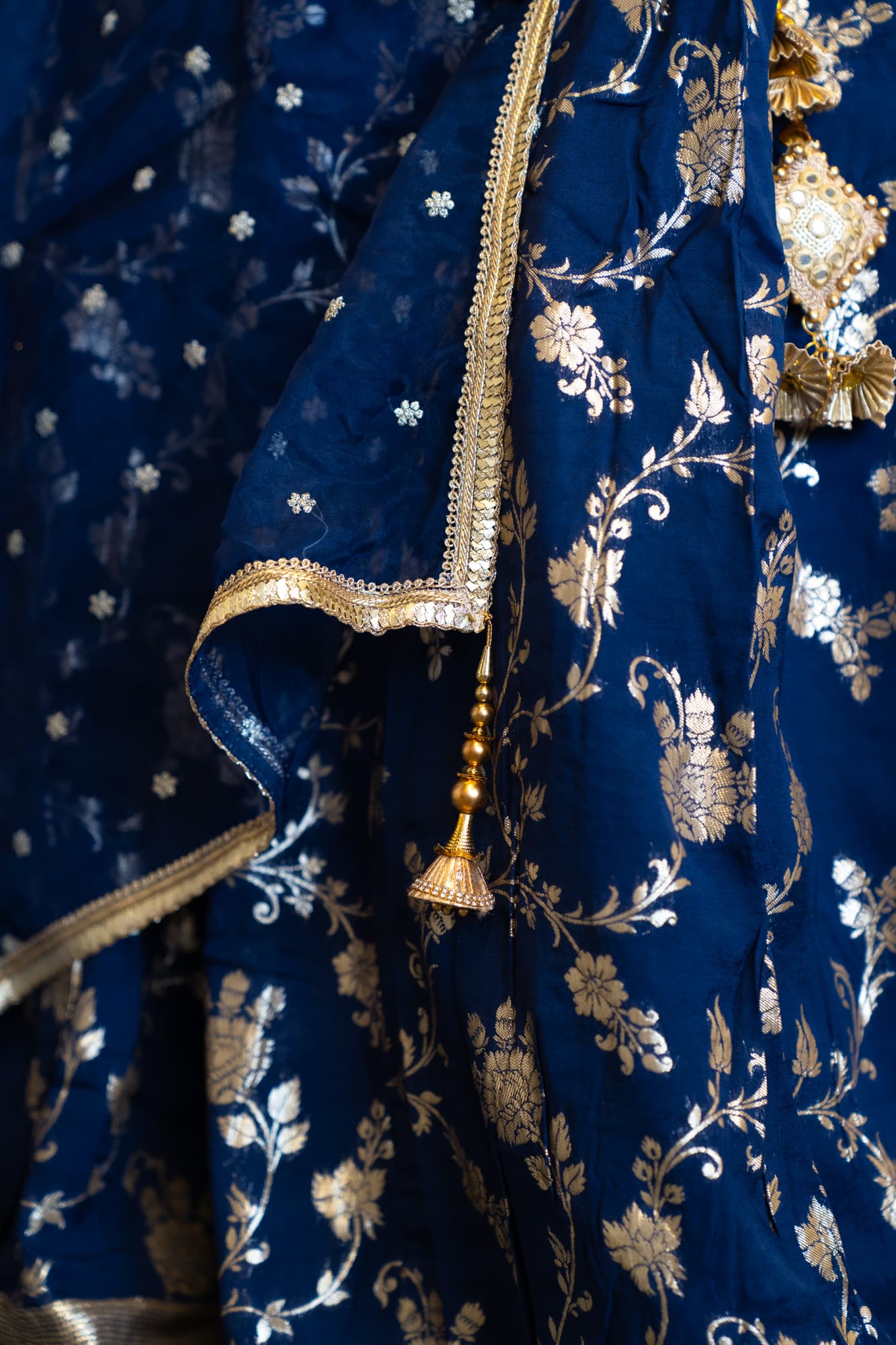 Midnight Blue Lehenga with Gold Floral Motifs