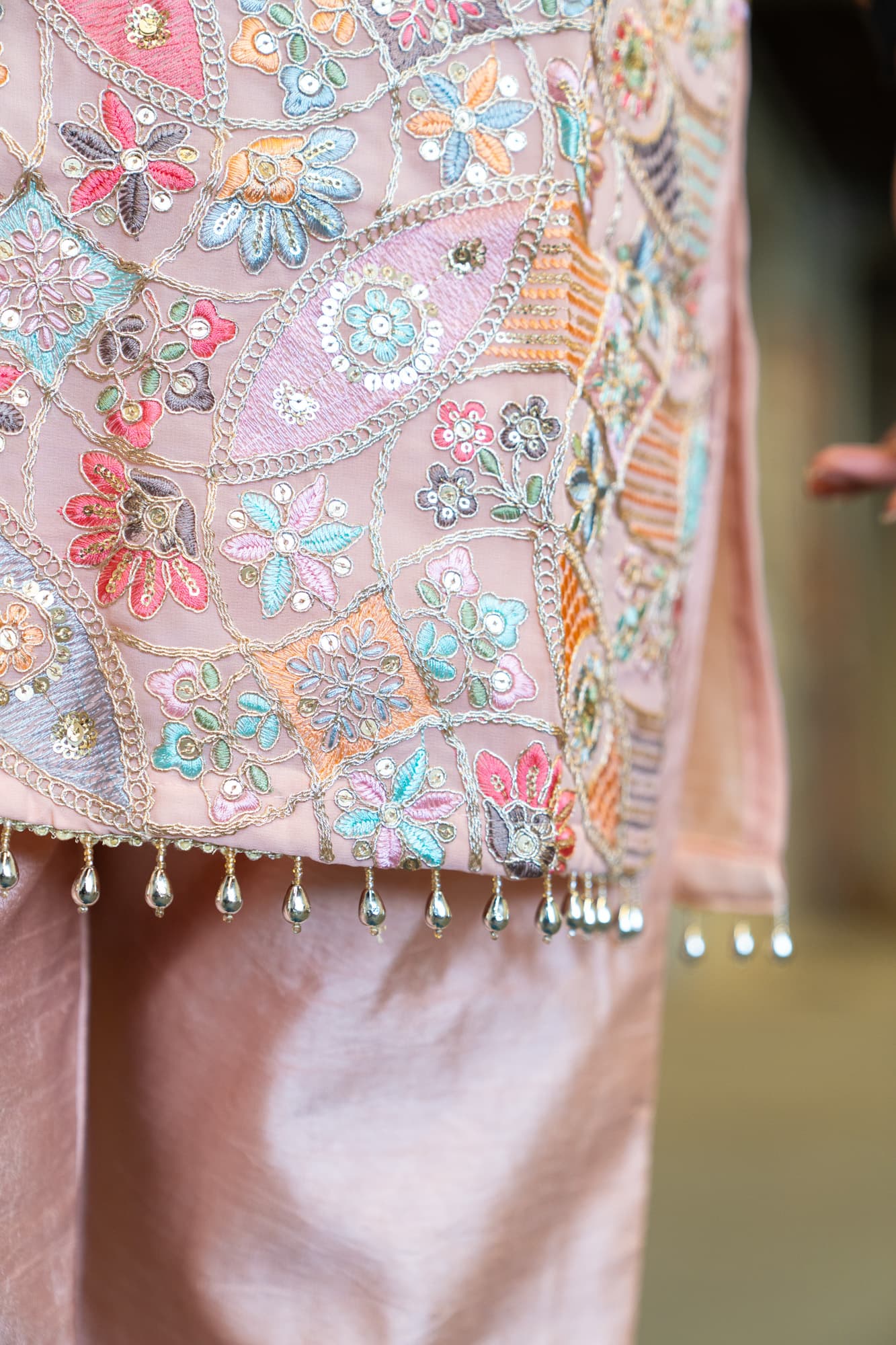 Pink Georgette Kurta Set with Floral Embroidery