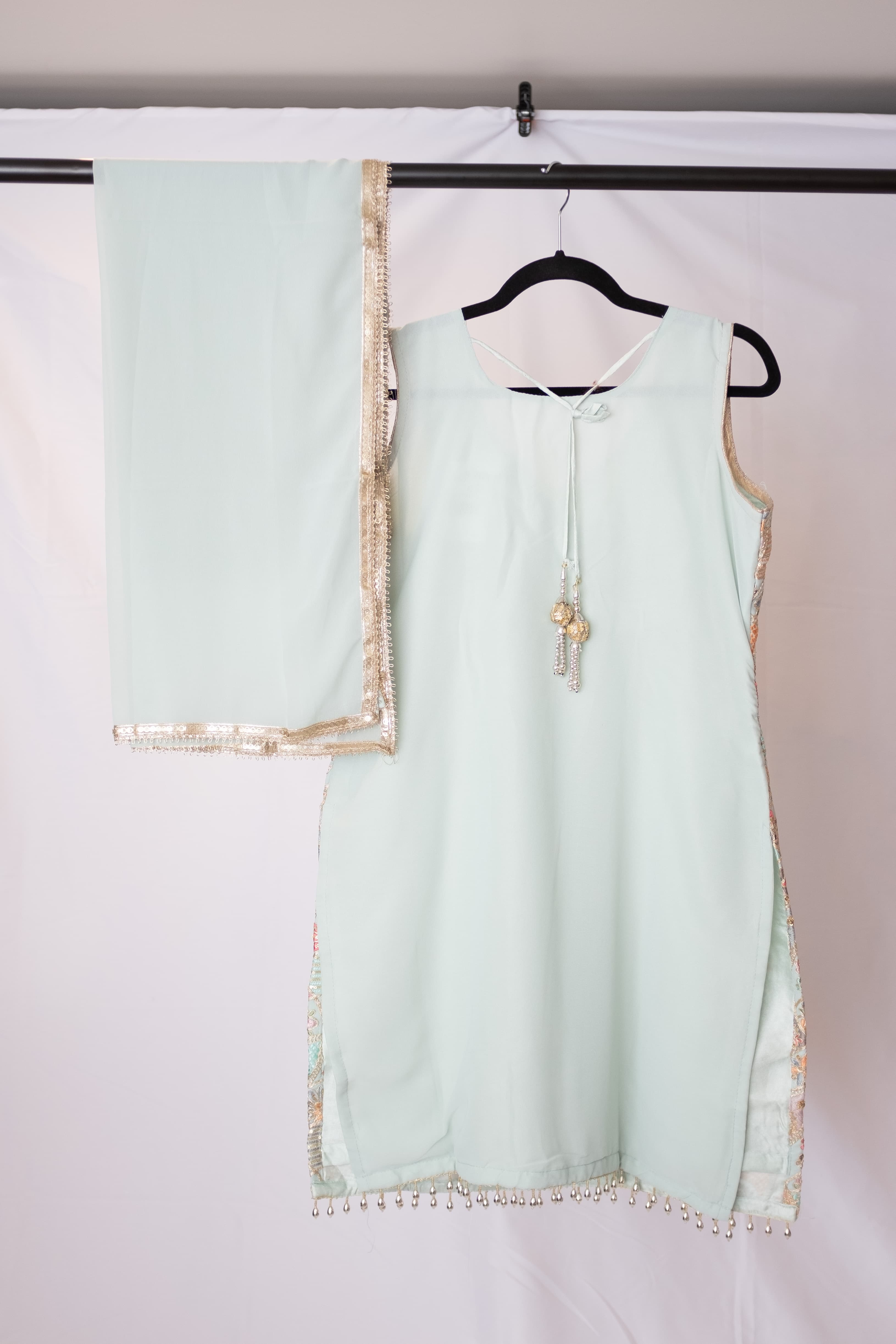 Baby Blue Georgette Kurta Set with Floral Embroidery