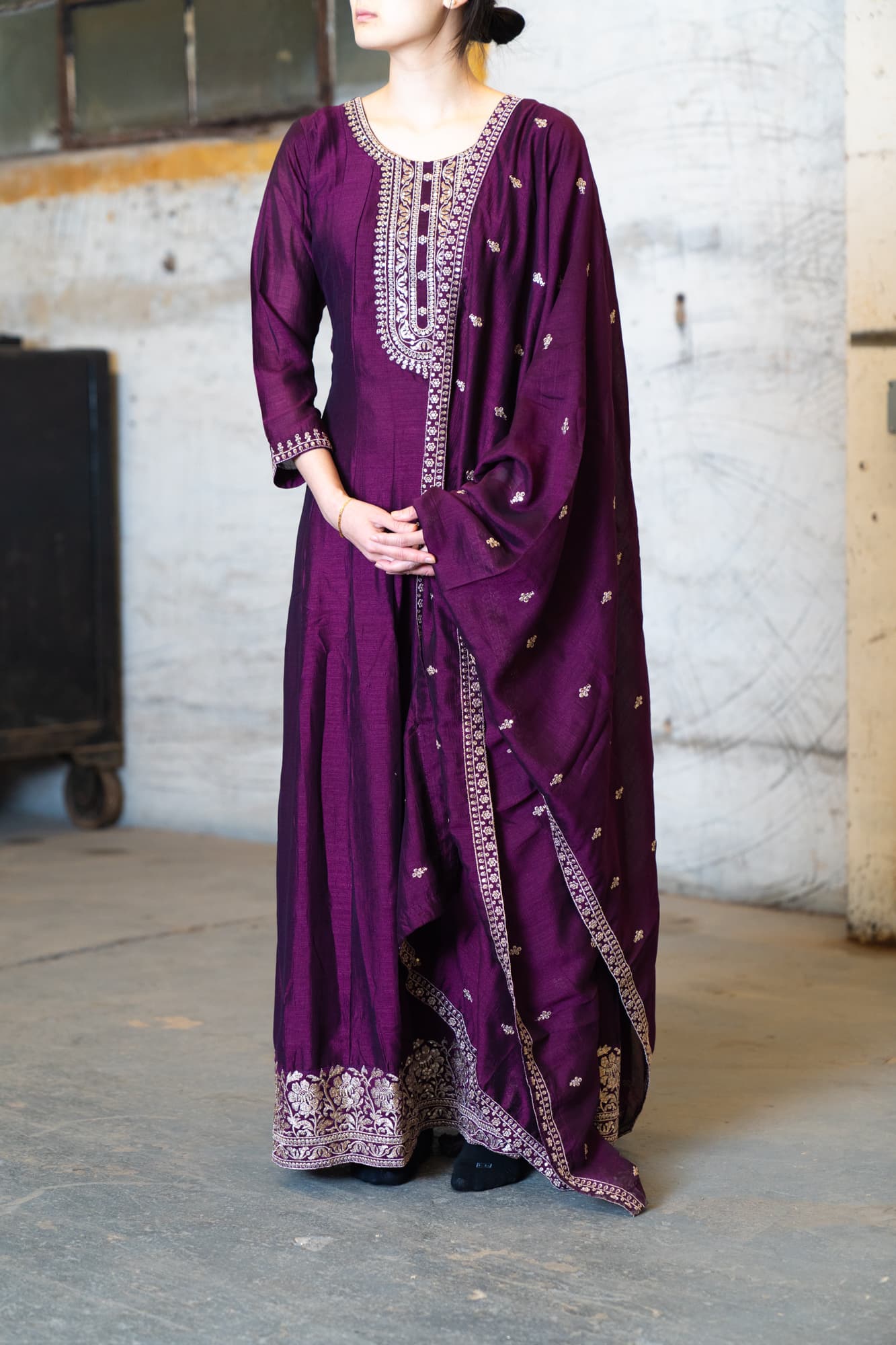 Eggplant Purple Anarkali with Silver Embroidery