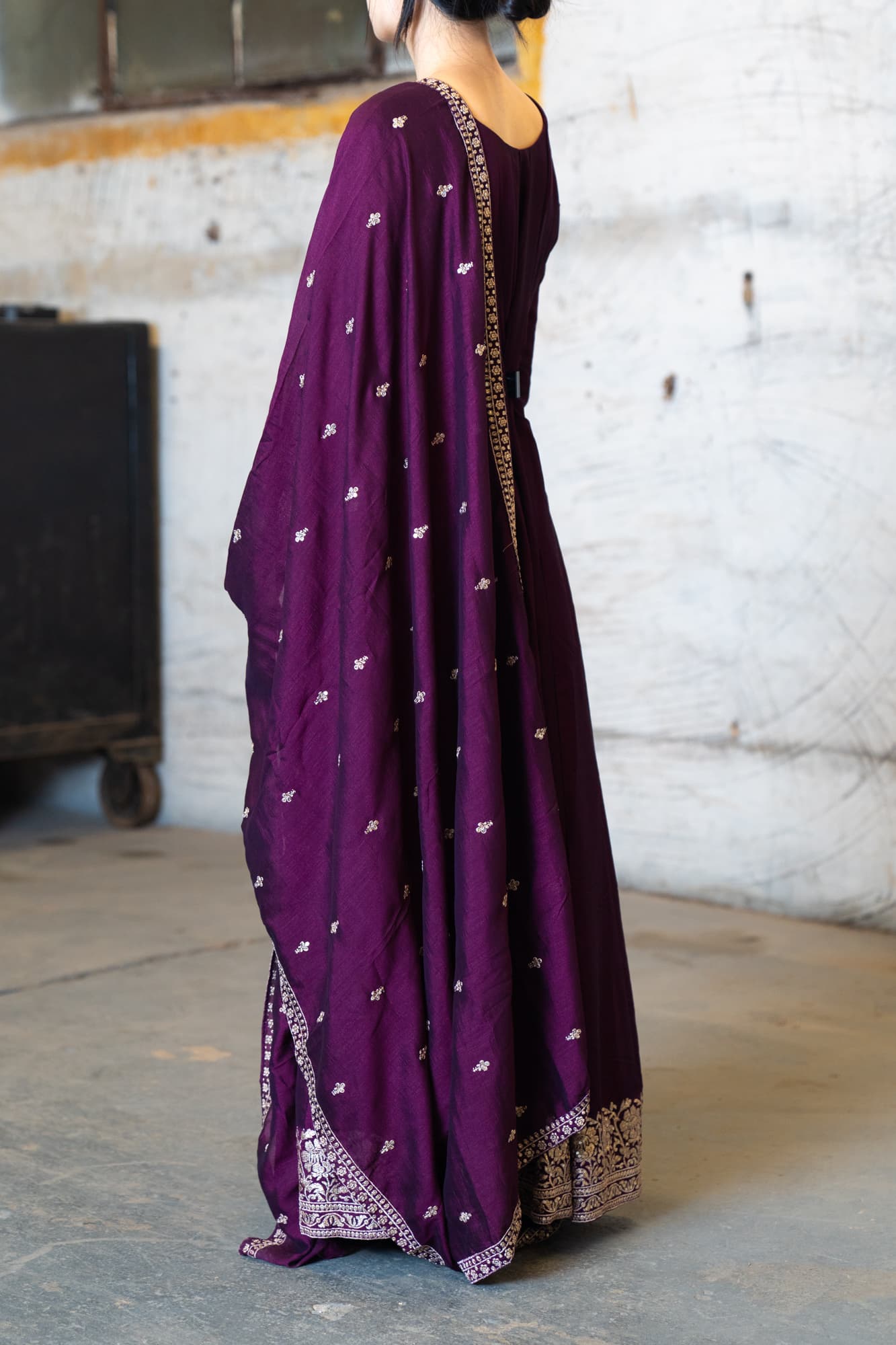 Eggplant Purple Anarkali with Silver Embroidery