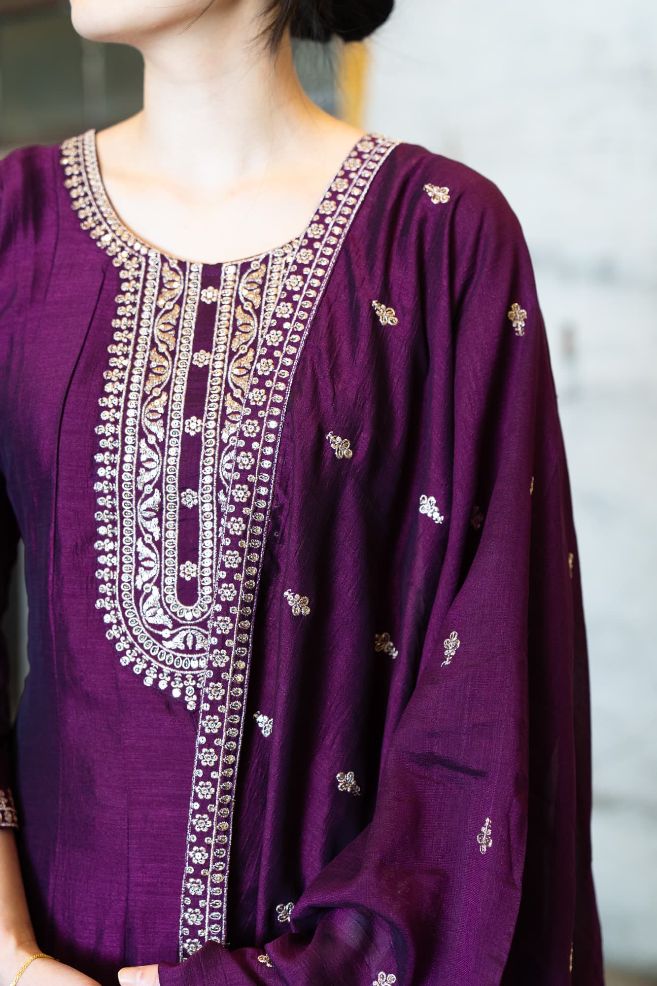 Eggplant Purple Anarkali with Silver Embroidery