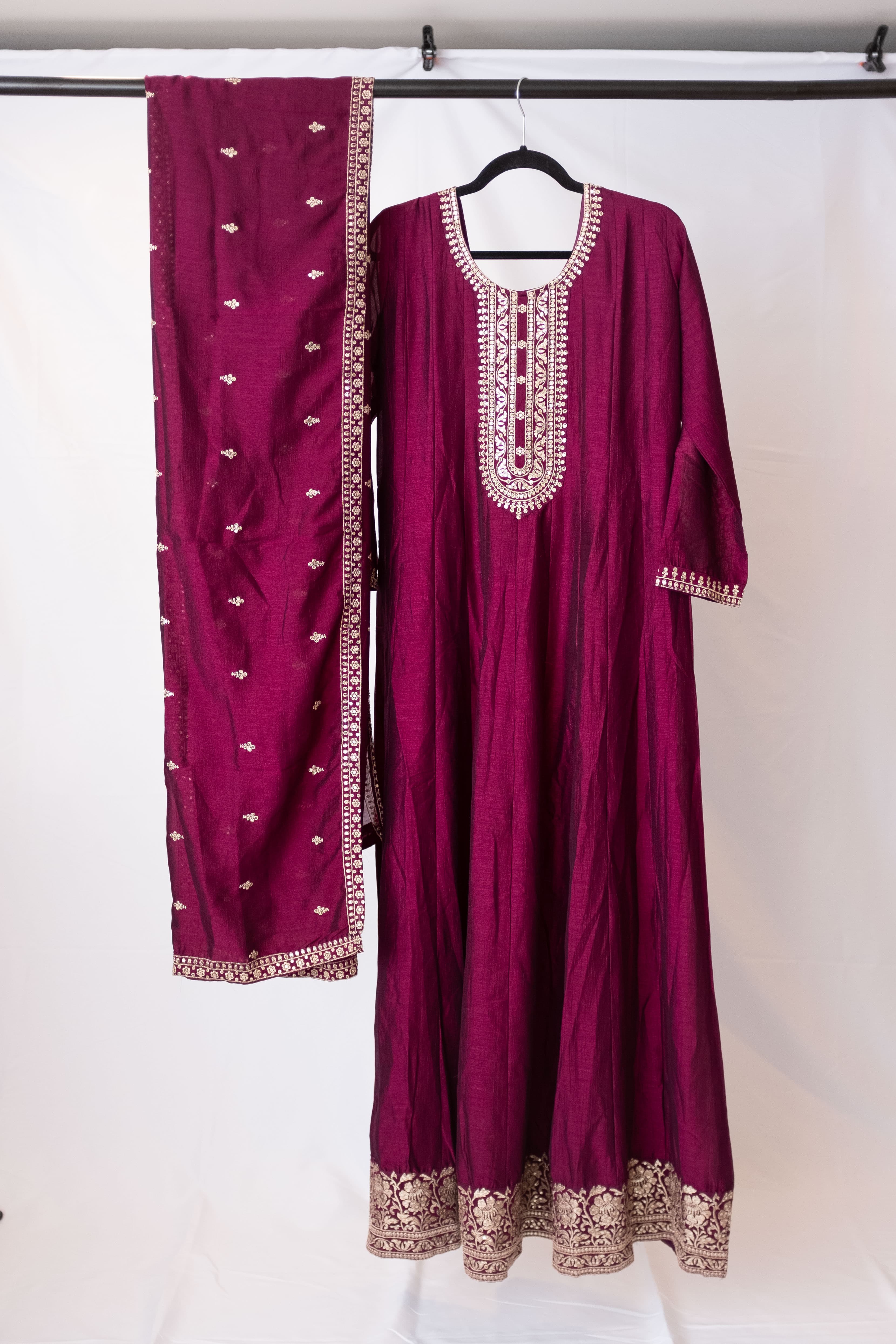 Eggplant Purple Anarkali with Silver Embroidery