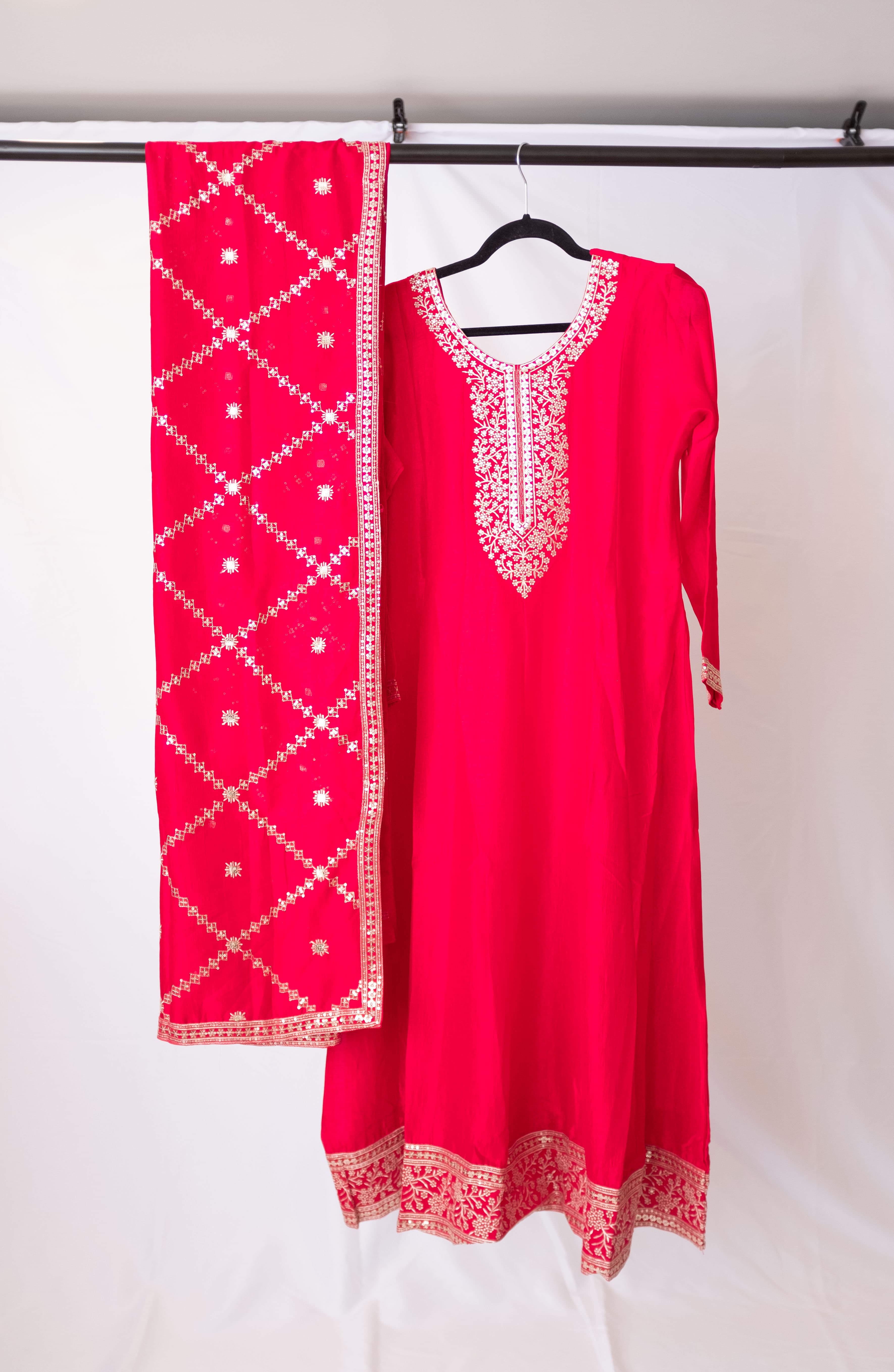 Red Anarkali with Metallic Embroidery
