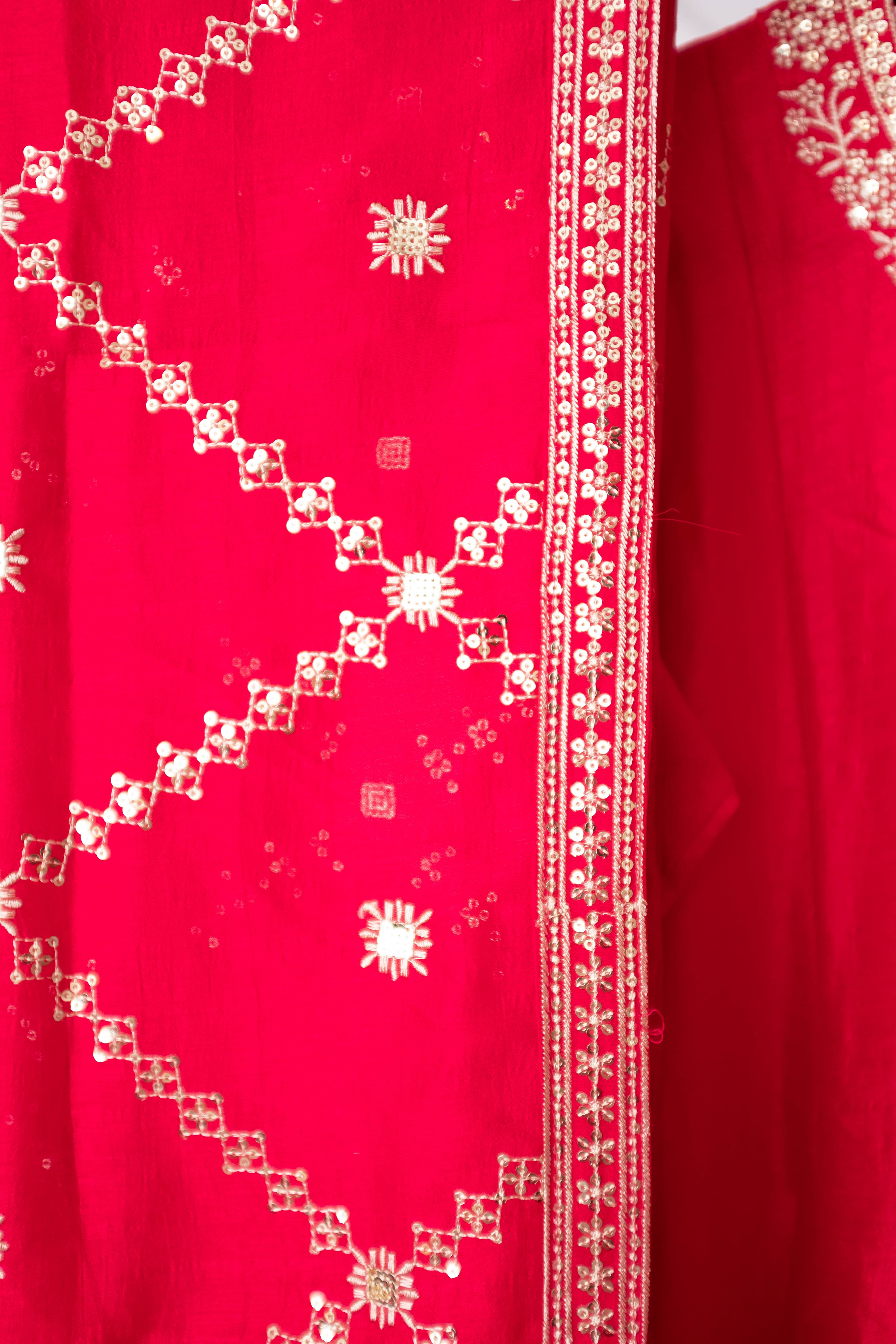 Red Anarkali with Metallic Embroidery