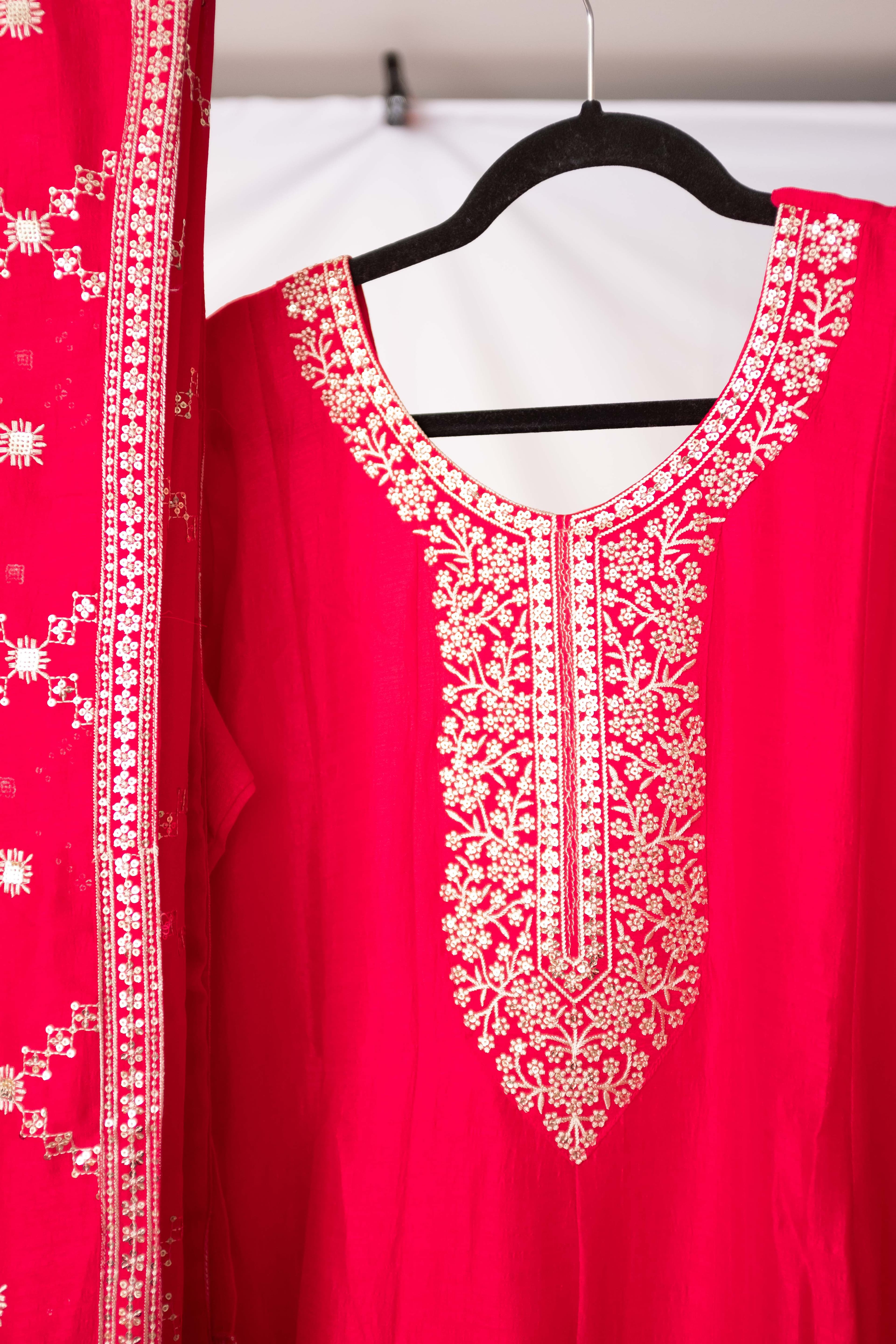 Red Anarkali with Metallic Embroidery