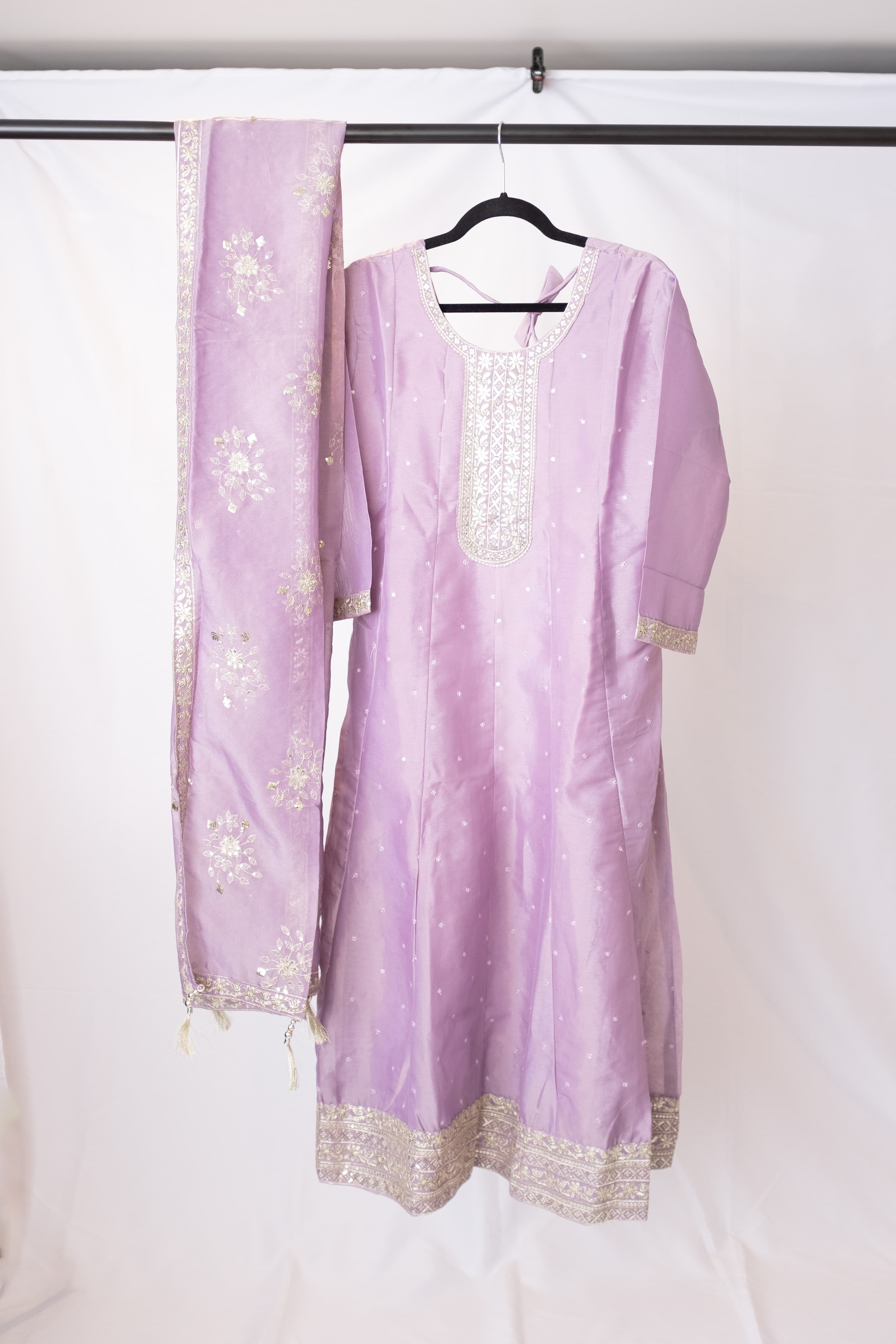 Lilac Metallic Anarkali with Silver Embroidery & Sequin Work