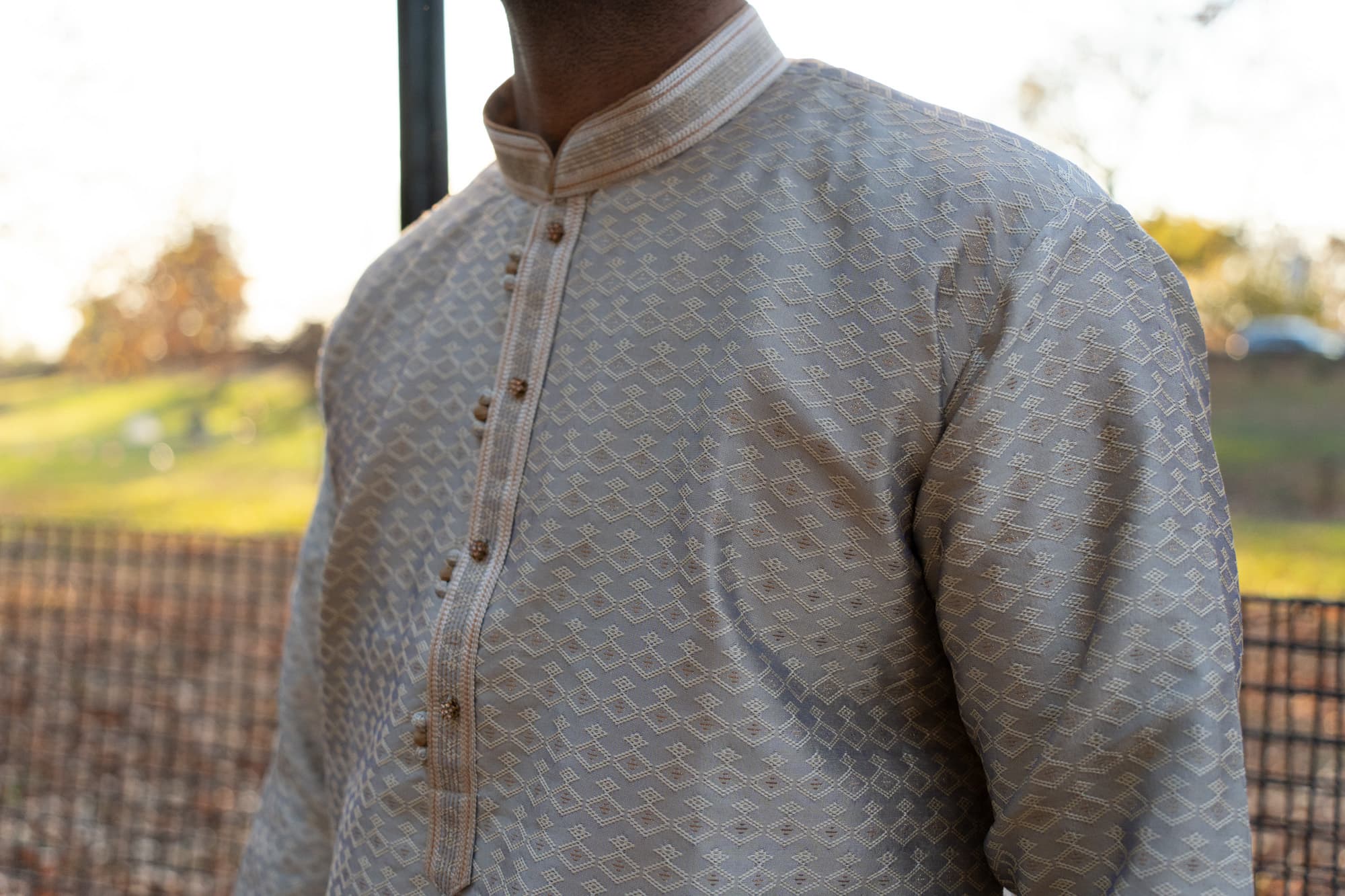Grey Kurta with Gold & Silver Threadwork