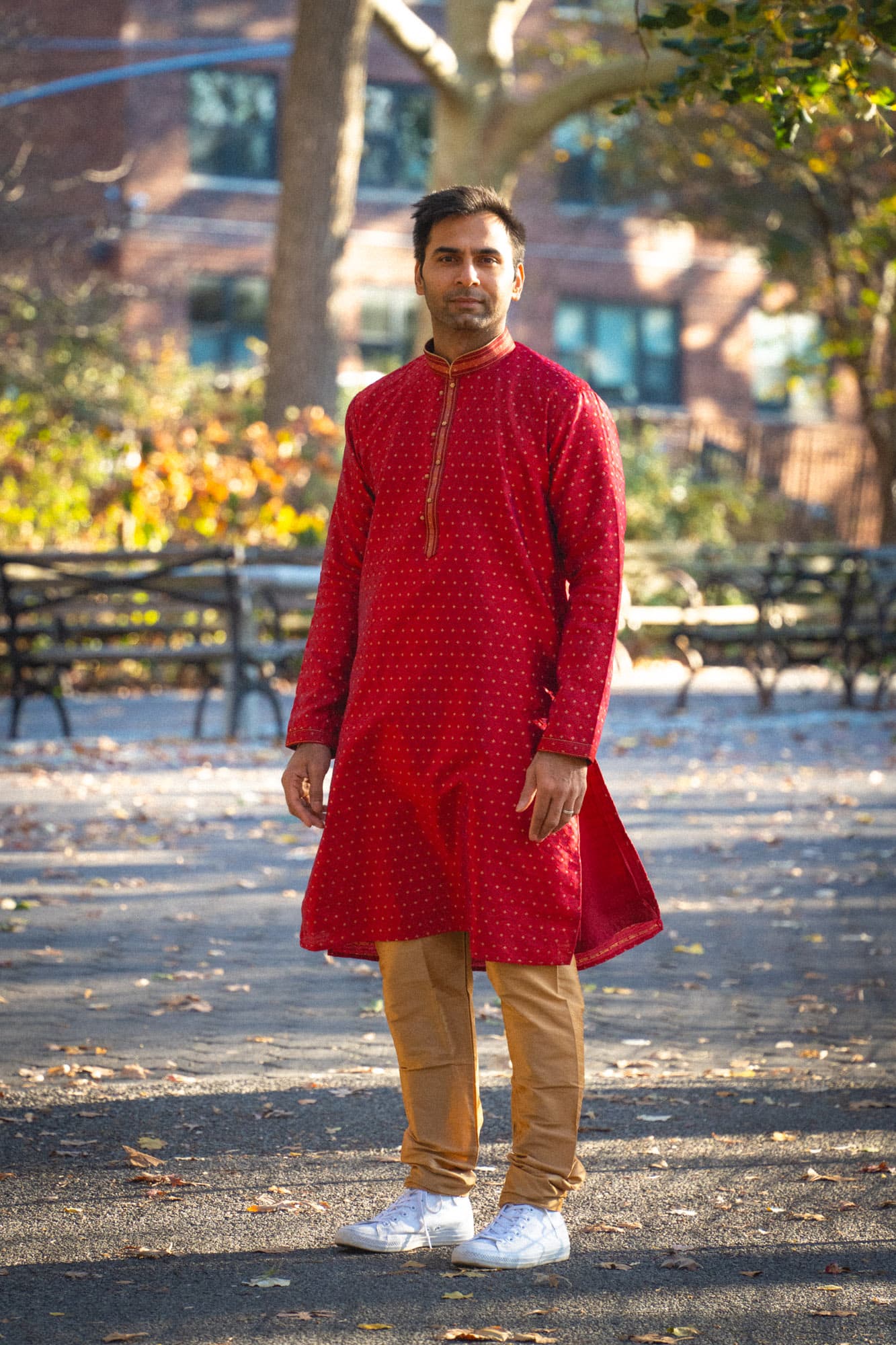 Red Kurta with Gold Accents