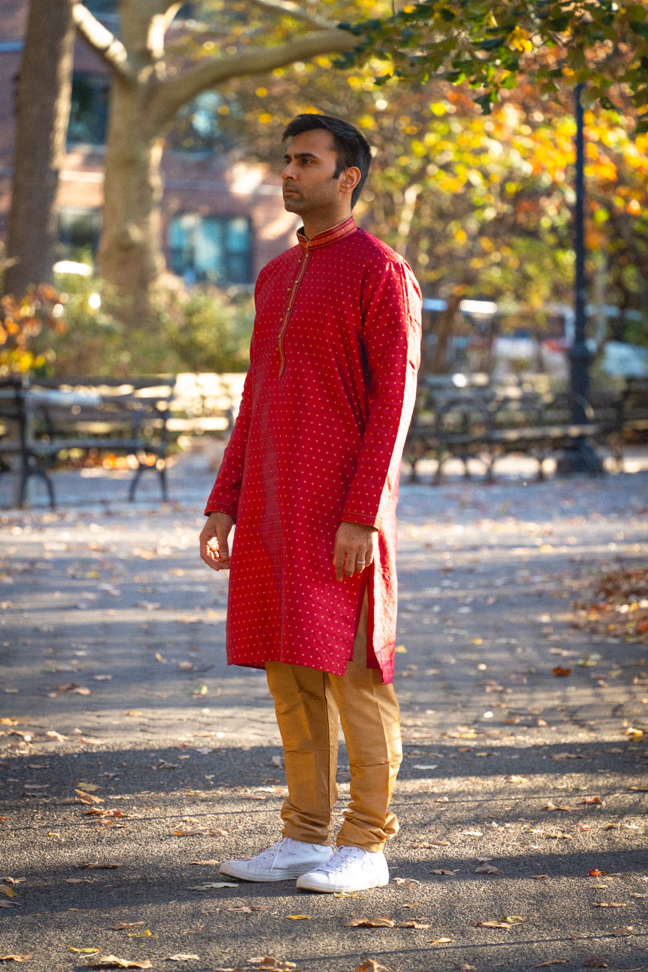 Red Kurta with Gold Accents