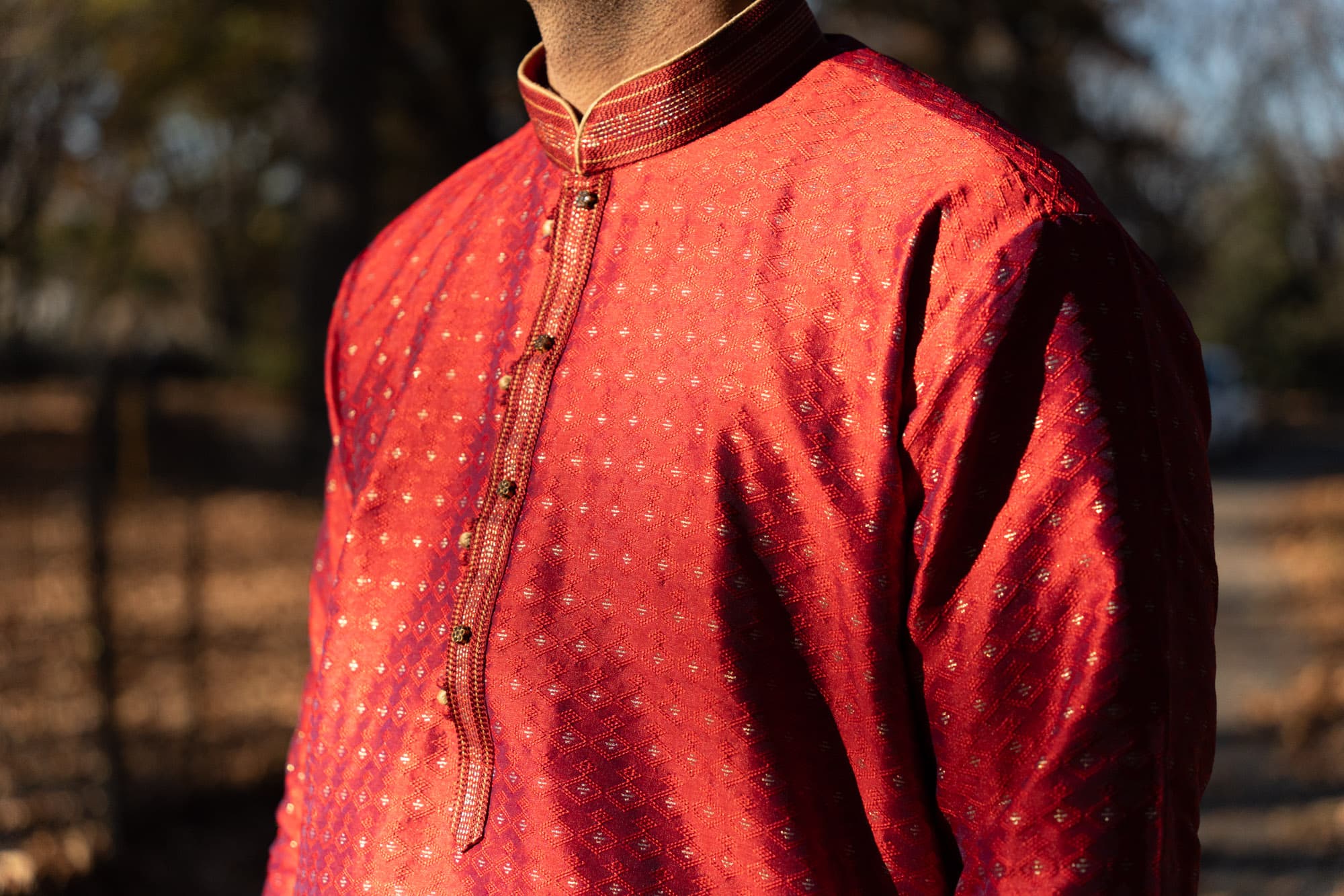 Red Kurta with Gold Accents
