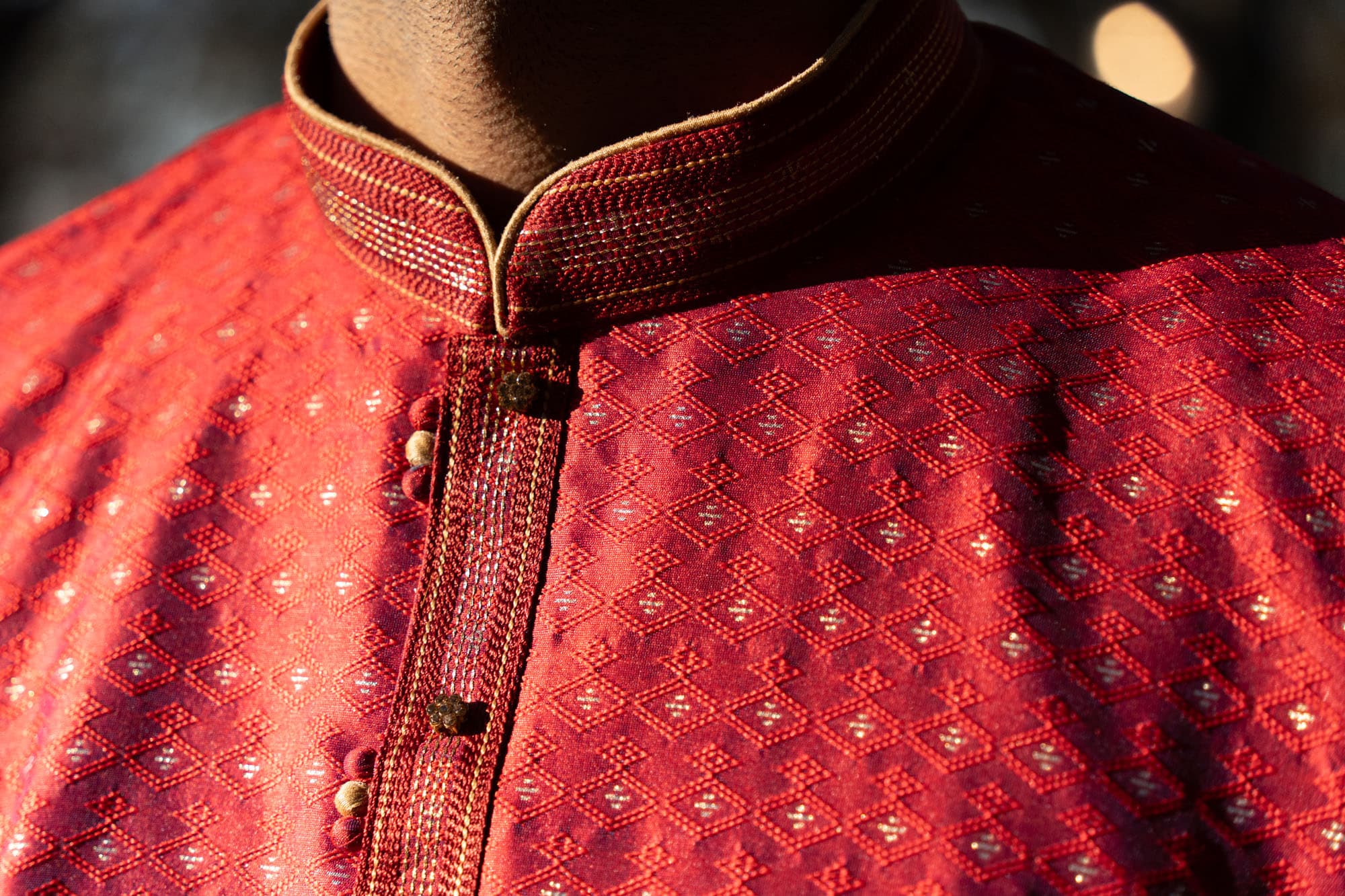 Red Kurta with Gold Accents