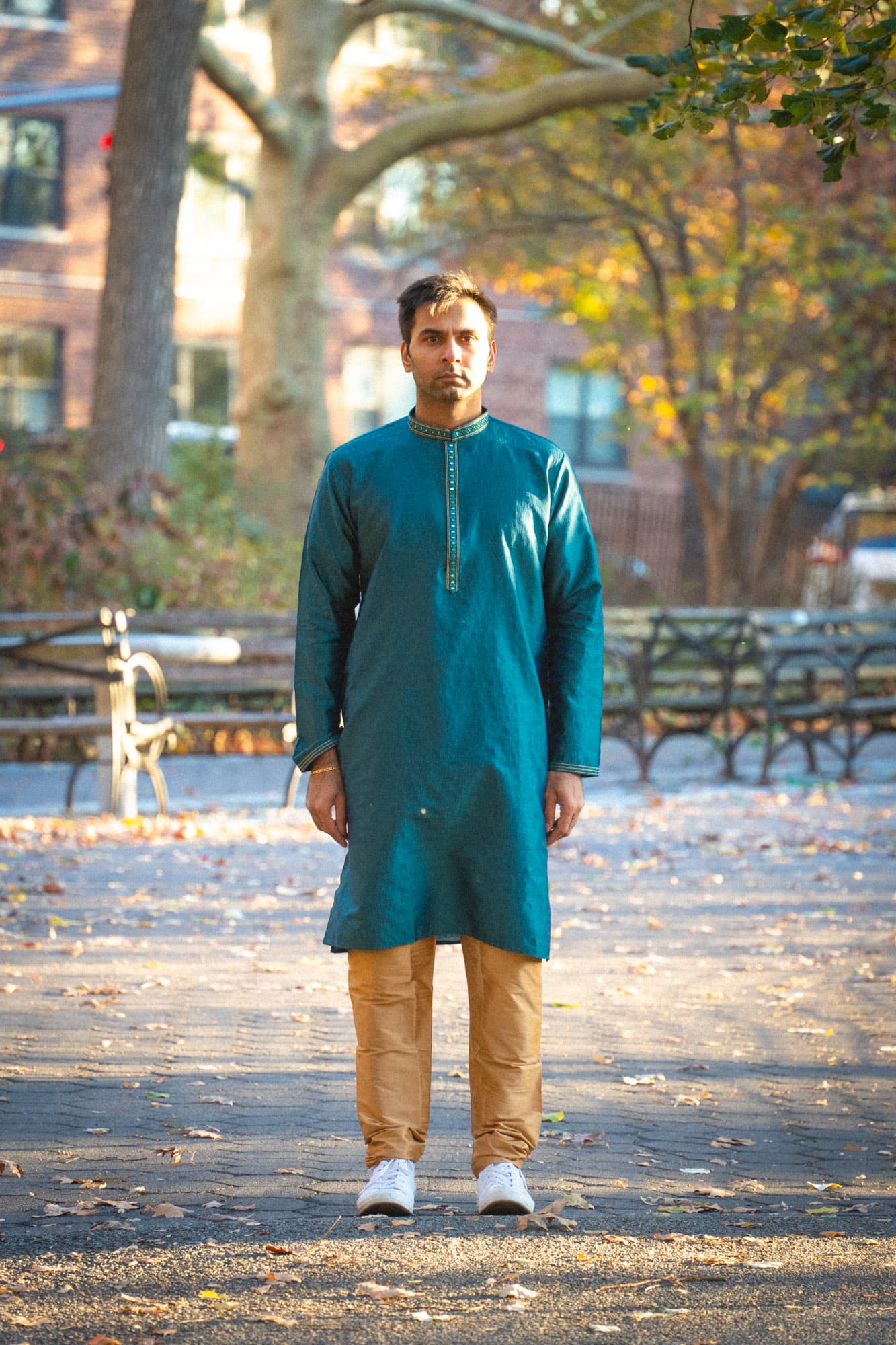 Teal Green Kurta with Gold & Mirror Work Details