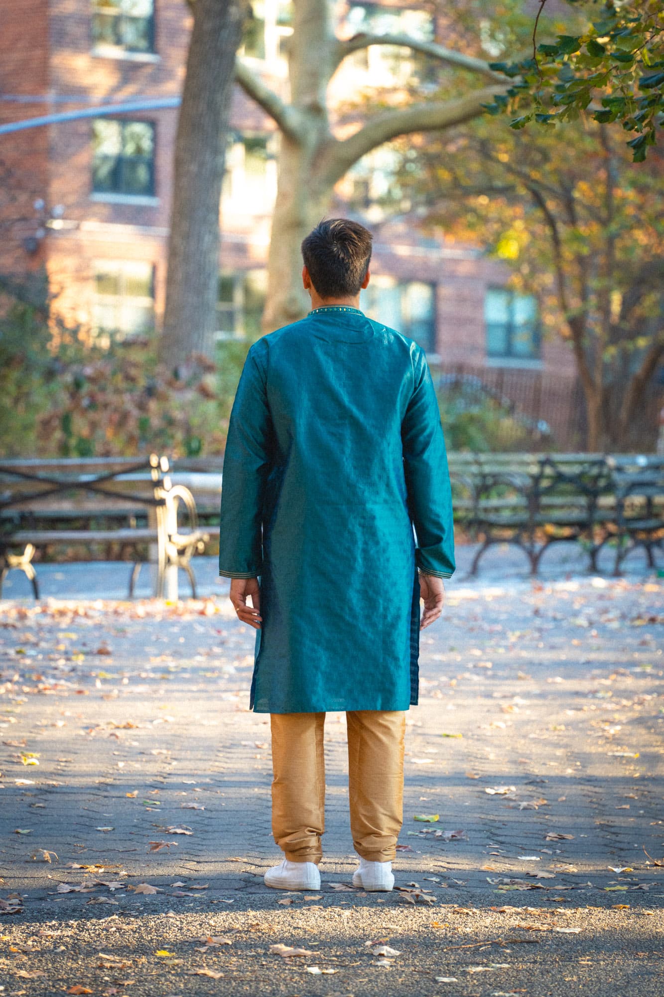 Teal Green Kurta with Gold & Mirror Work Details