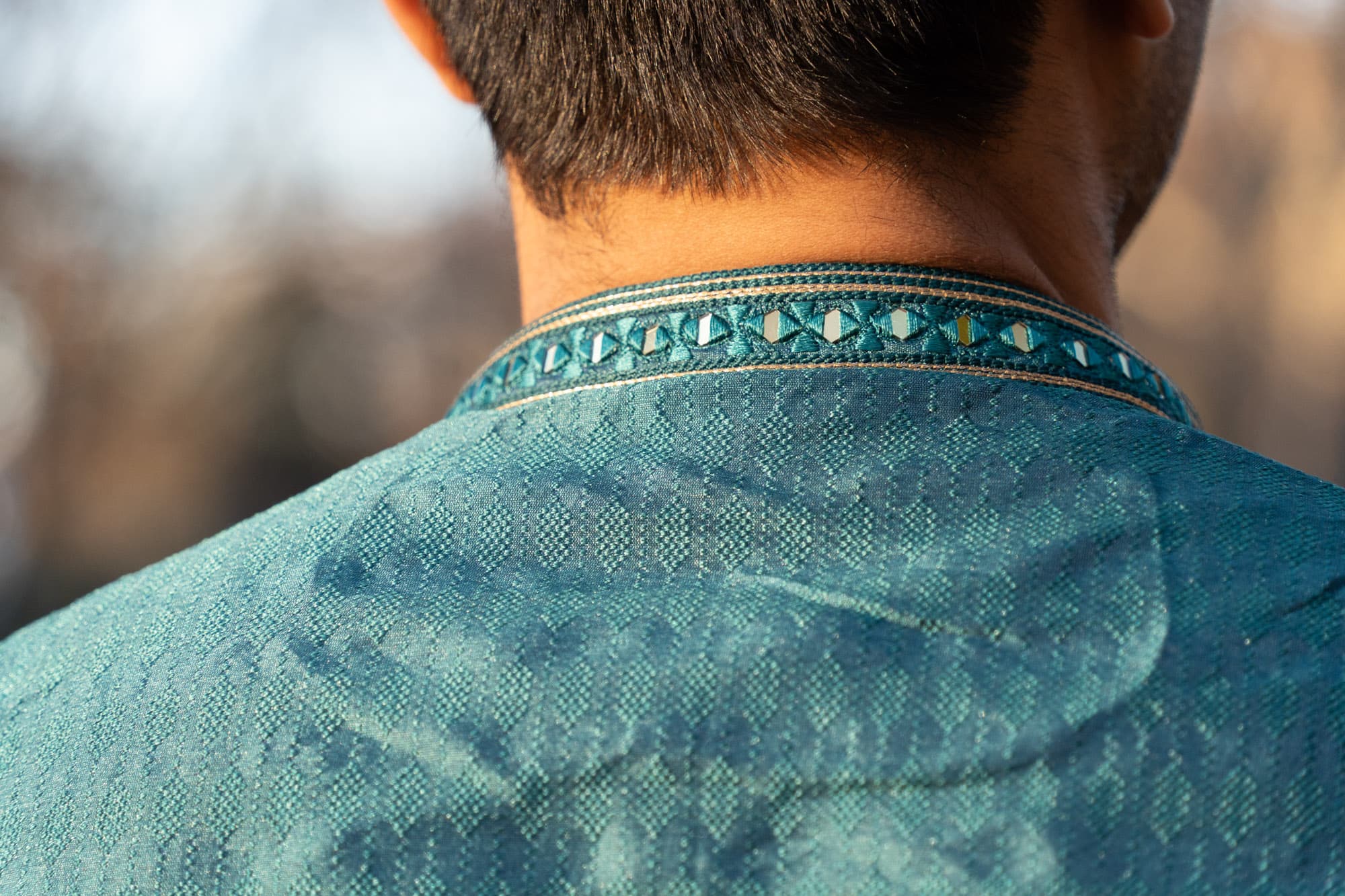 Teal Green Kurta with Gold & Mirror Work Details