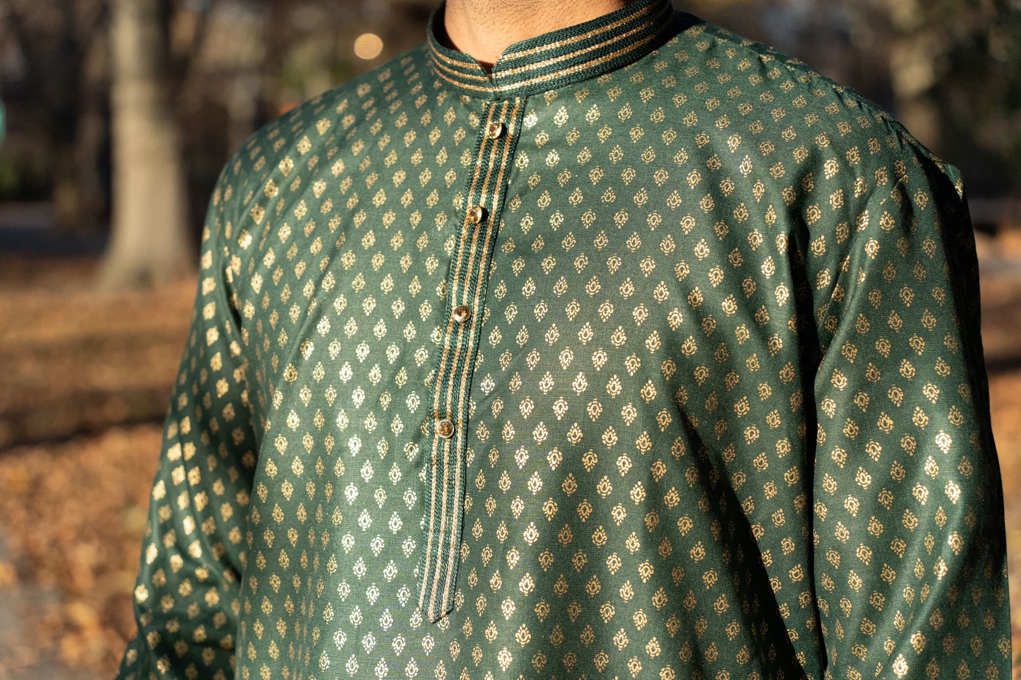 Green Kurta with Gold Motifs