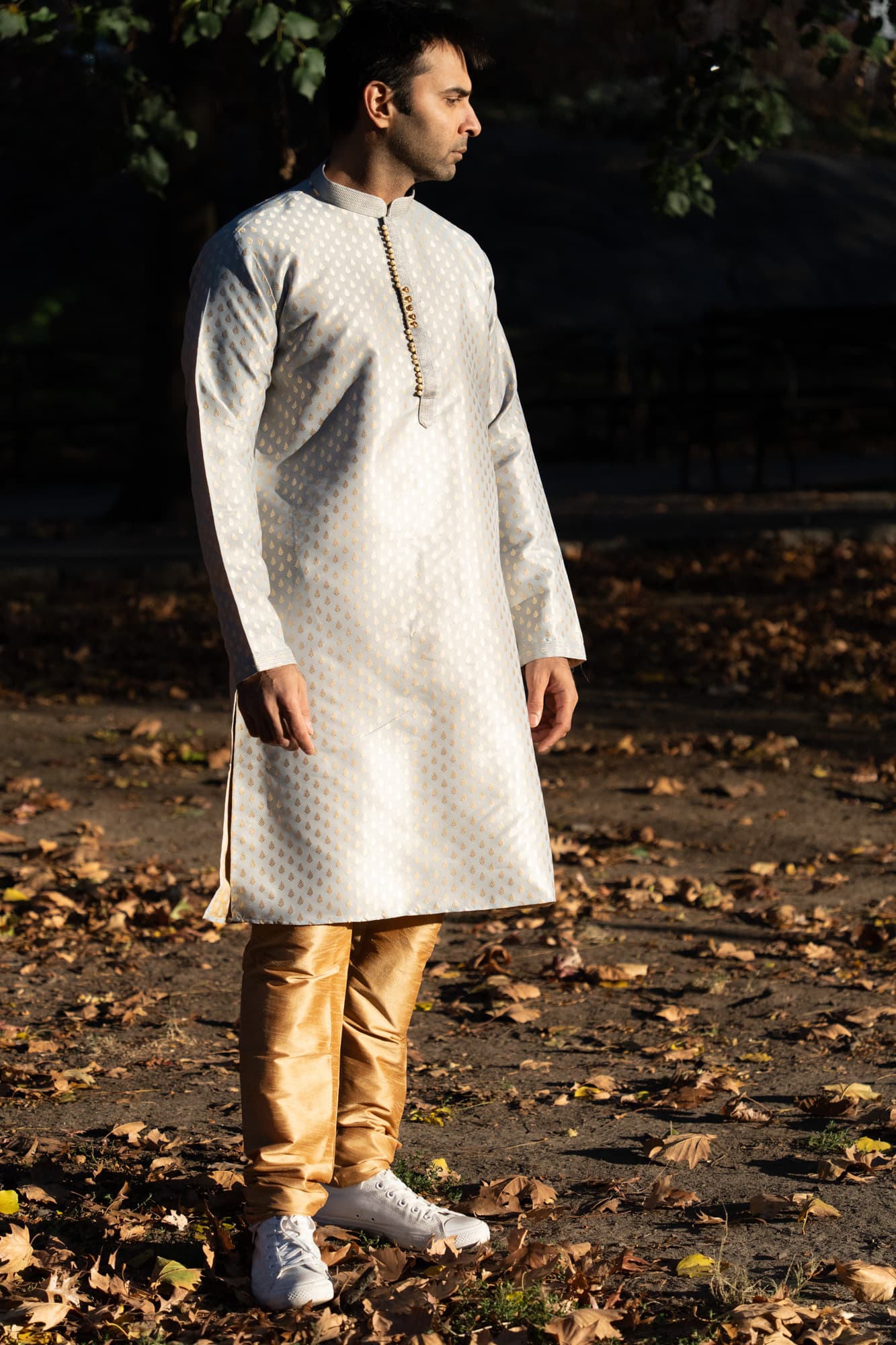 Grey Kurta with Gold Motifs
