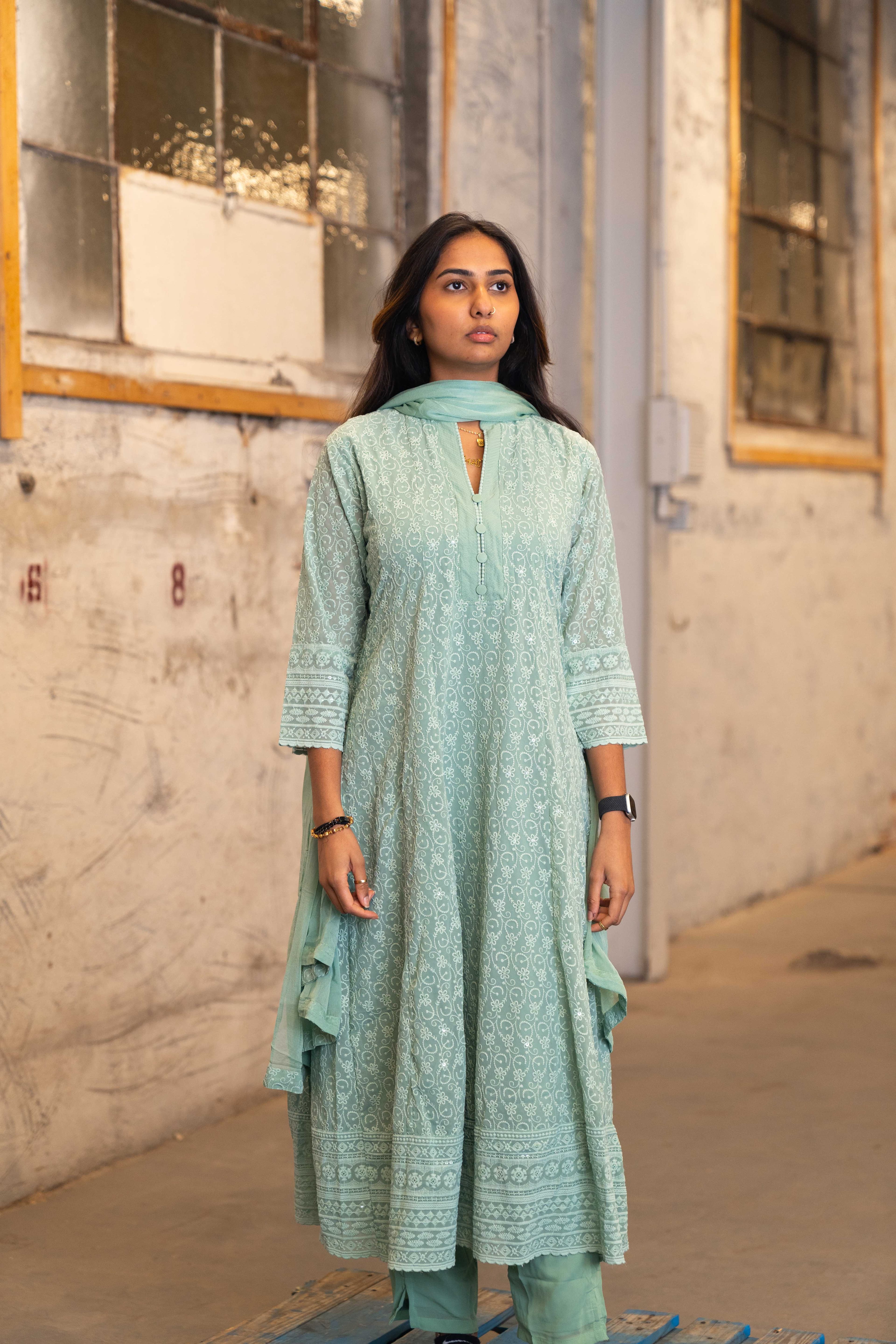 Mint Green Chikankari Anarkali Set