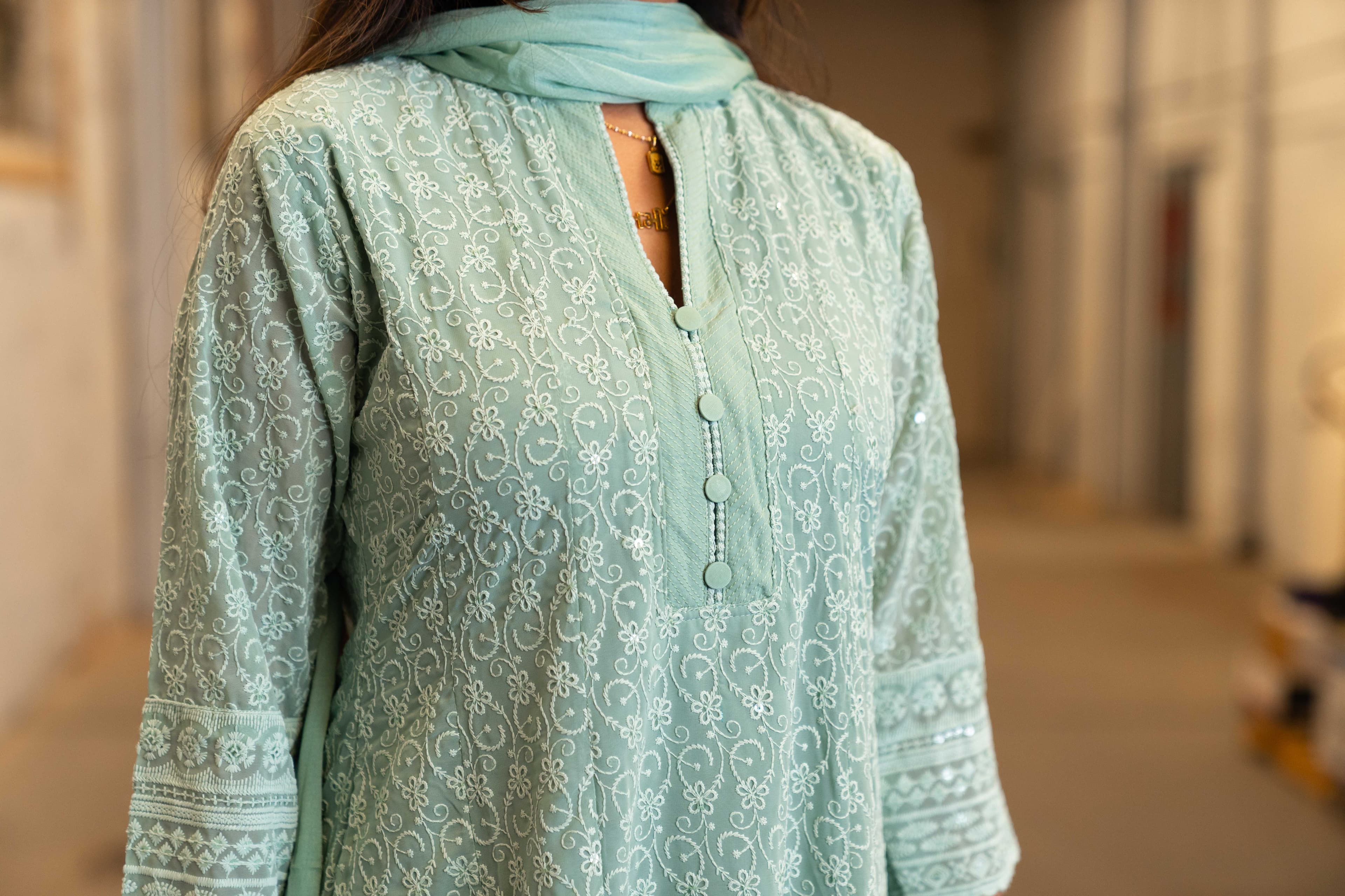 Mint Green Chikankari Anarkali Set